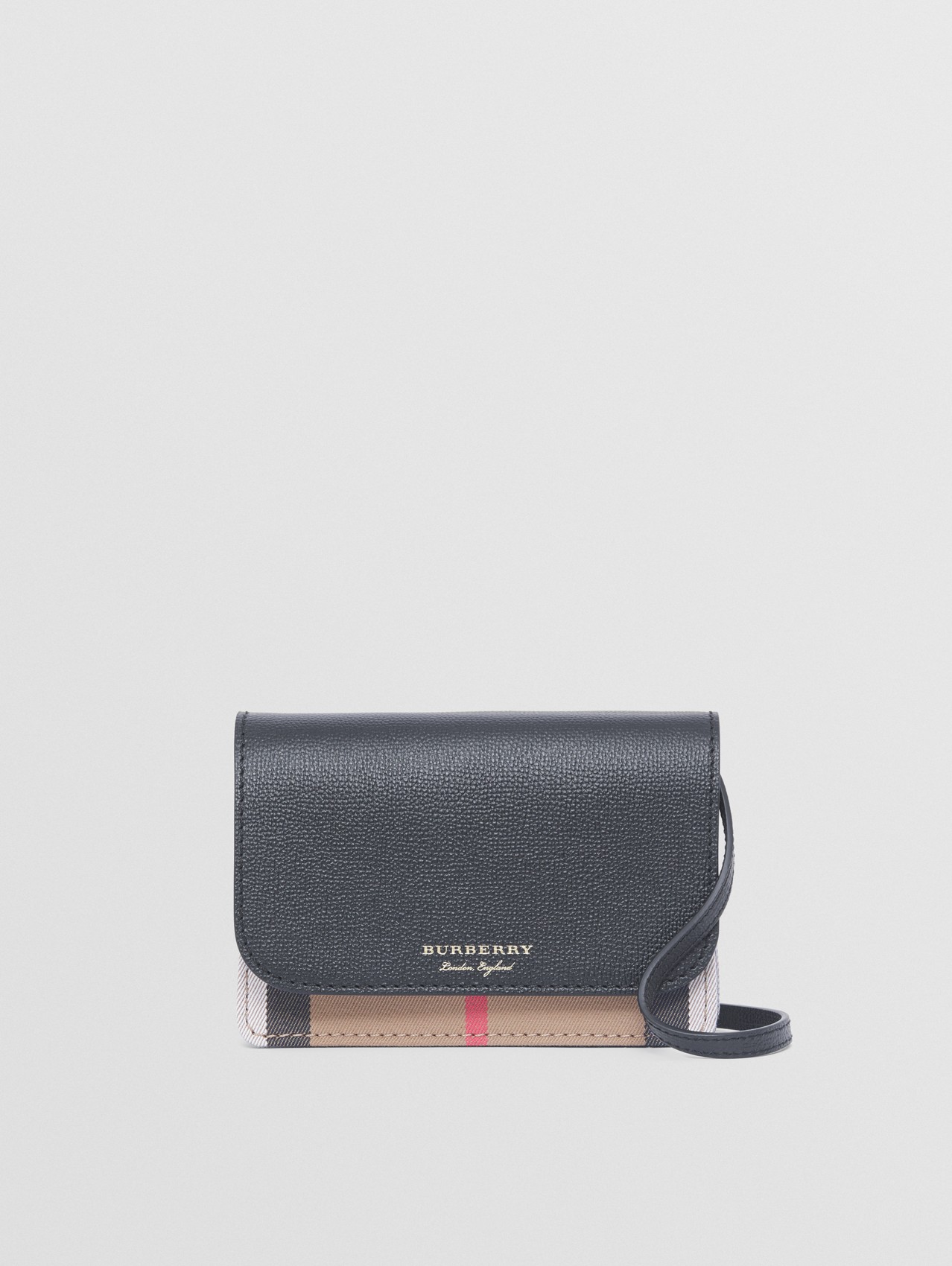 Small House Check and Leather Crossbody Bag in Black