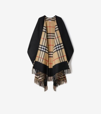 BURBERRY カシミヤ混 ノバチェック ポンチョ ケープ マント コート