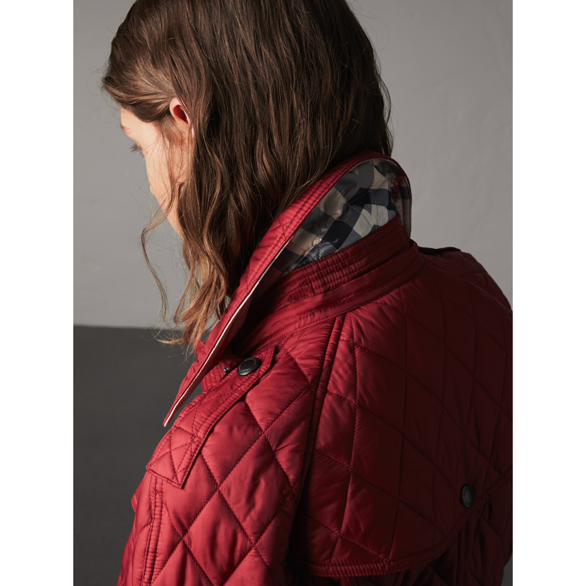 Quilted Trench Jacket with Detachable Hood in Dark Crimson Women Burberry United States