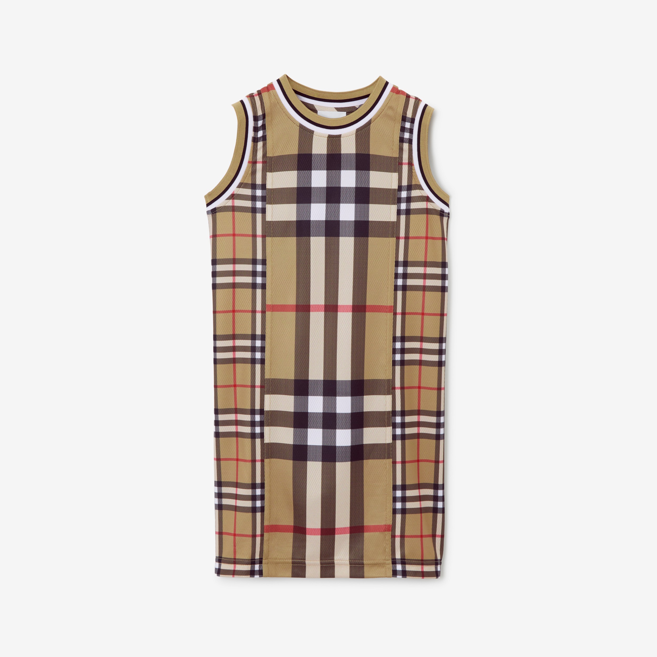 Contrast Check Mesh Dress in Archive Beige | Burberry® Official - 1