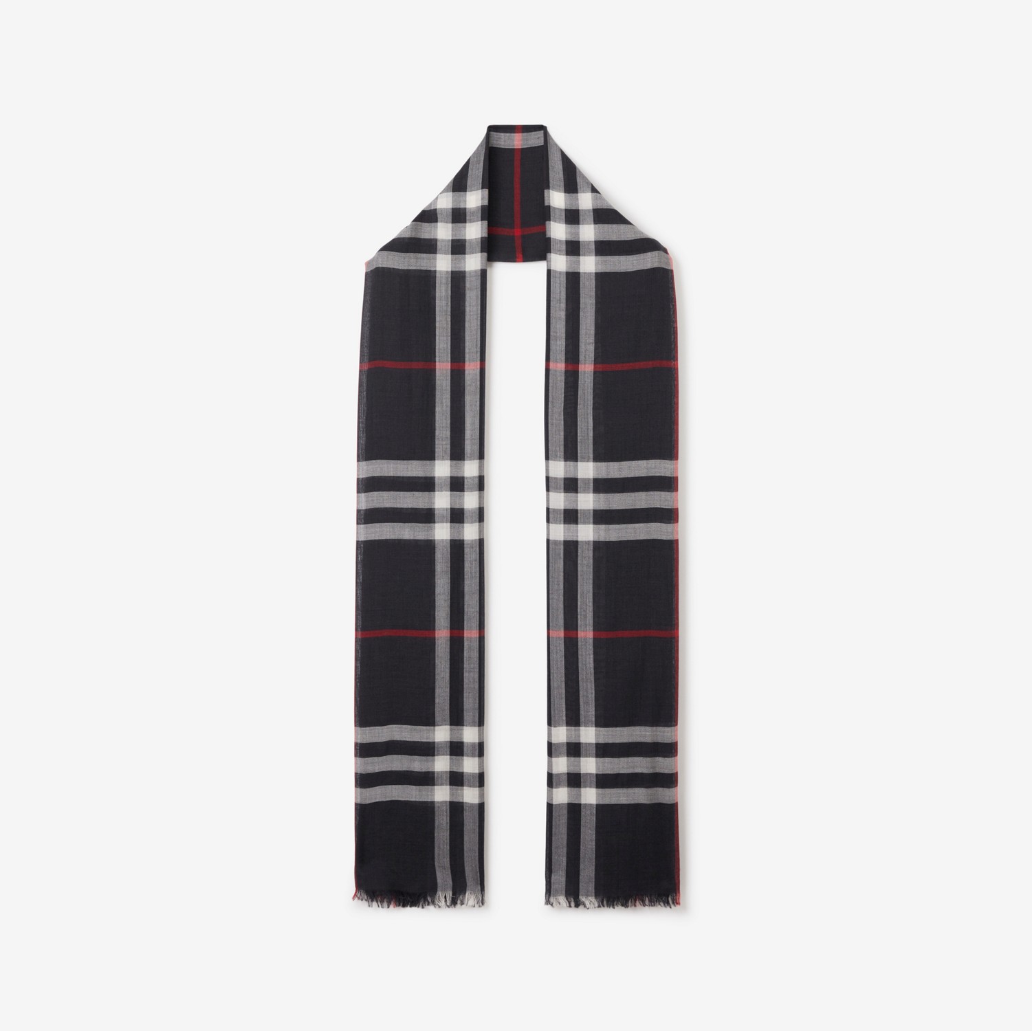Check Lightweight Wool Silk Scarf in Navy | Burberry® Official