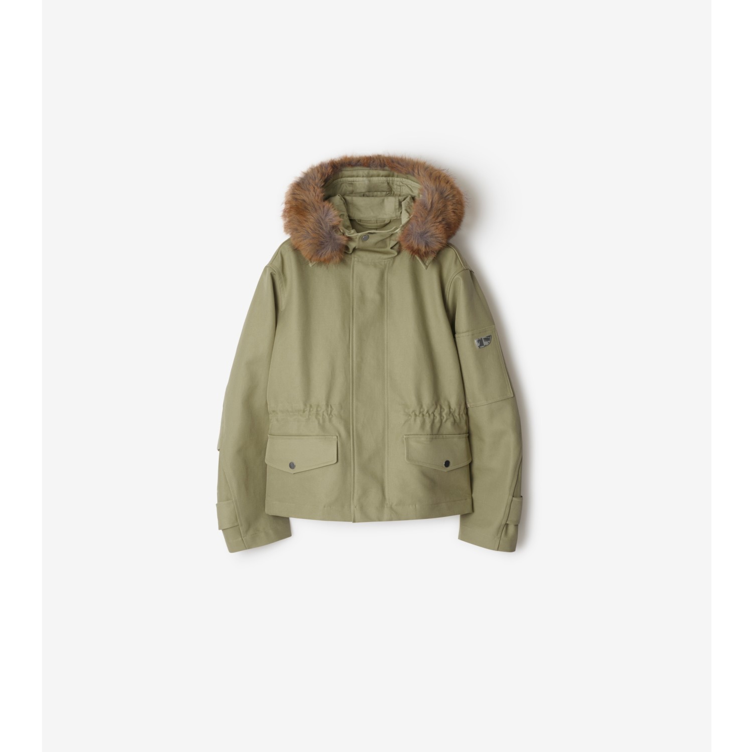 Short Faux Fur Trim Cotton Parka in Hunter Women Burberry Official
