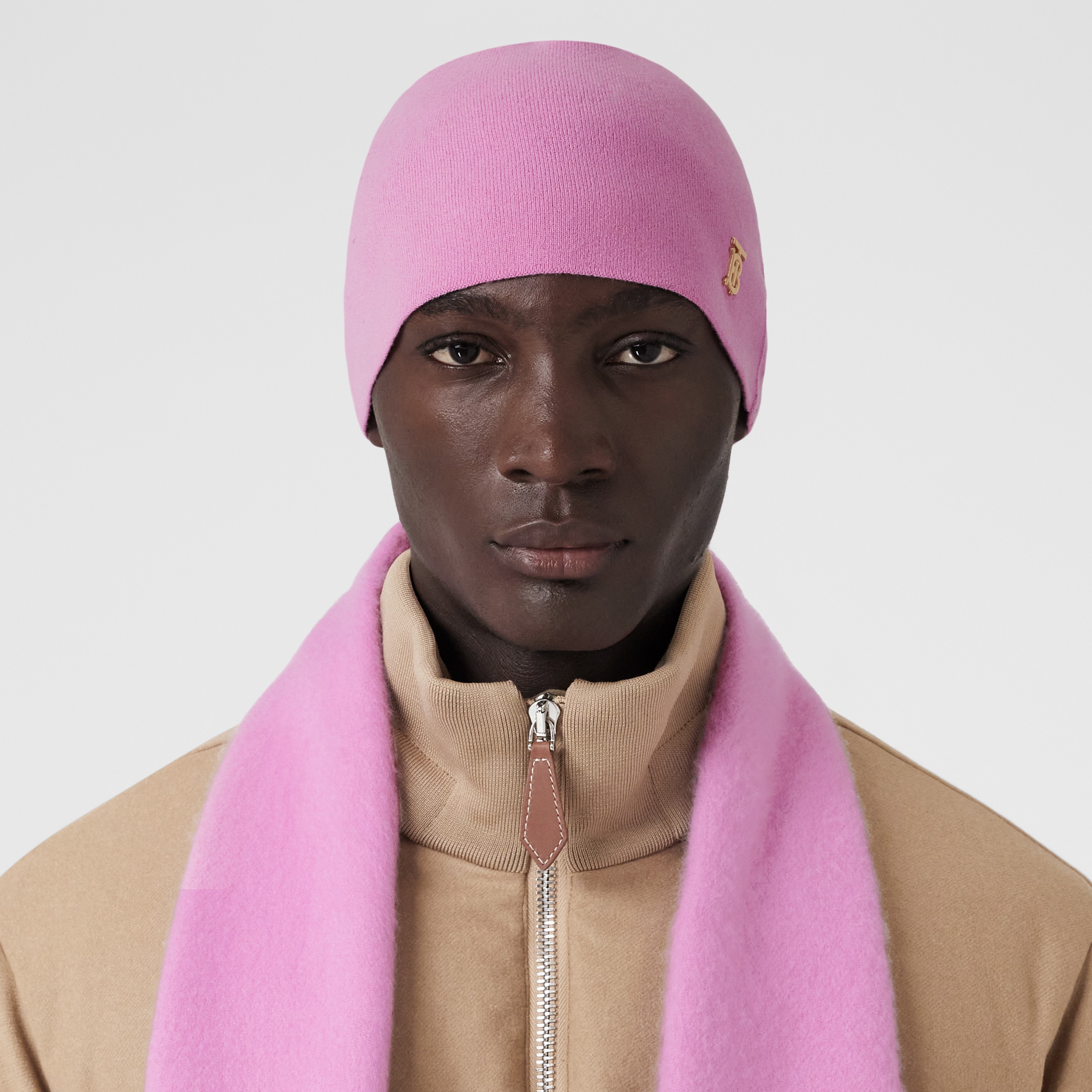 Reversible Monogram Motif Wool Cashmere Beanie in Primrose Pink/camel | Burberry® Official - 4