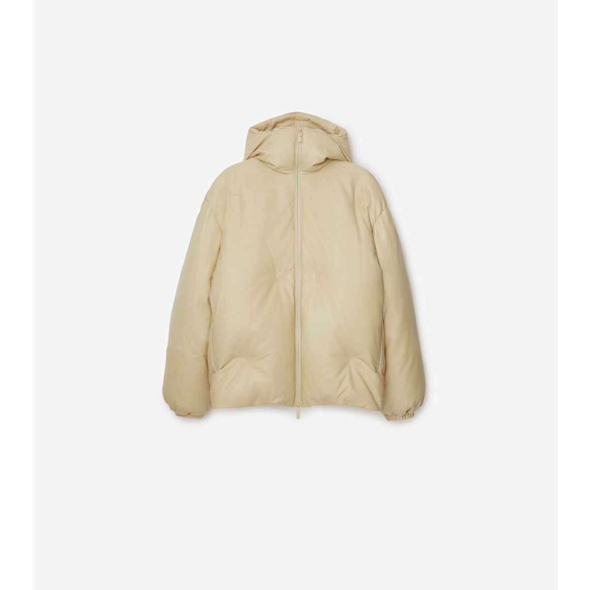 Shop Burberry Leather Padded Jacket In Ivory