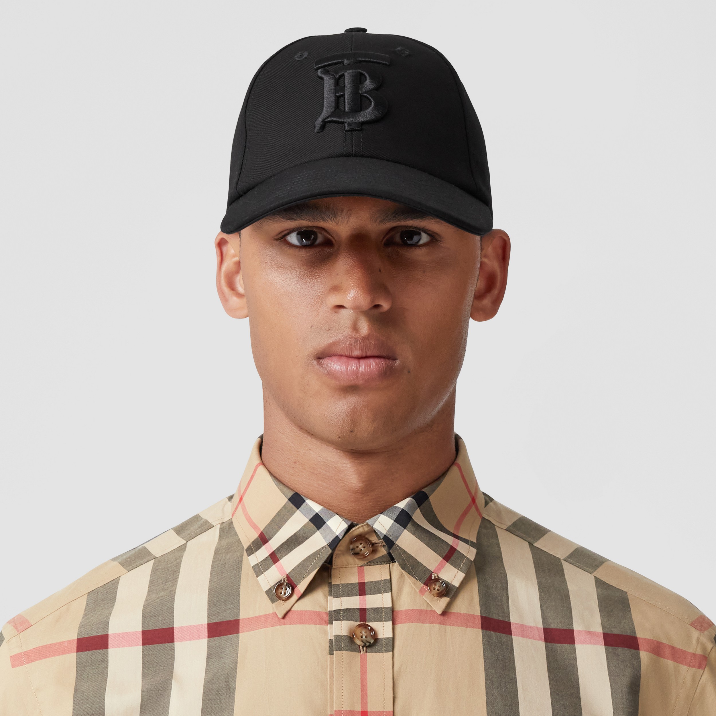 Camisa de algodão em xadrez contrastante (Bege Clássico) - Homens | Burberry® oficial - 2