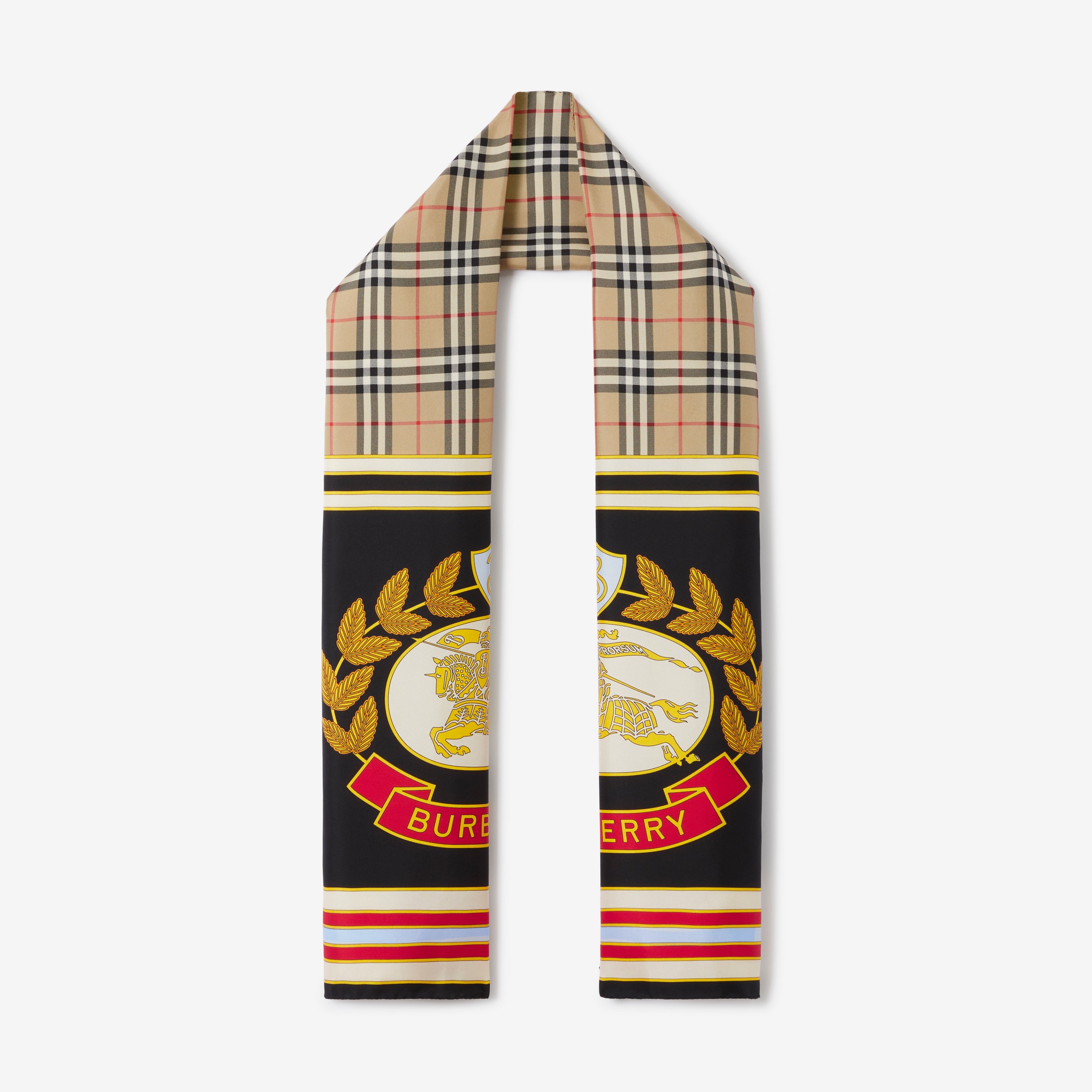 Check and EKD Print Silk Scarf in Archive Beige/bright Red | Burberry® Official - 1