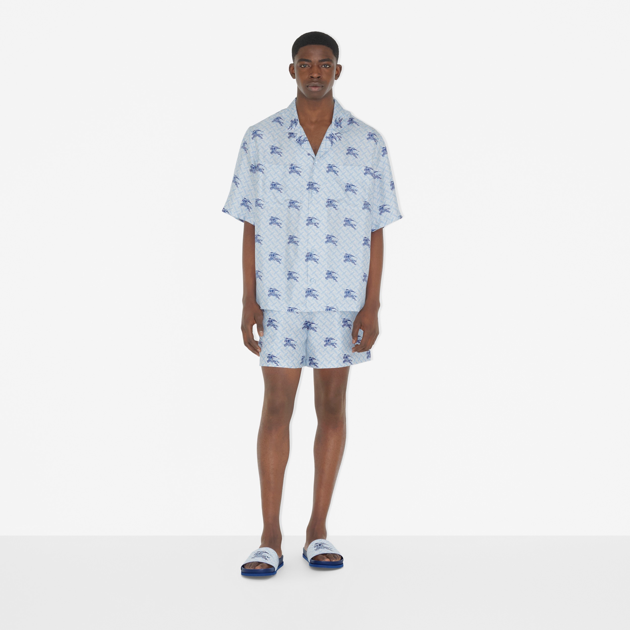 Chemise pyjama en soie Monogram avec EKD (Marine) - Homme | Site officiel Burberry® - 2