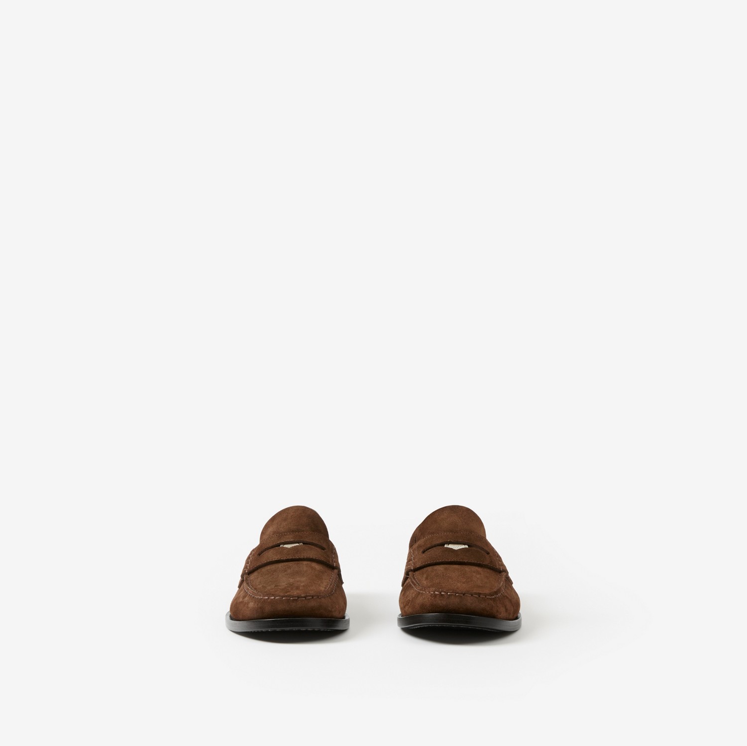 Coin Detail Suede Penny Loafers in Dark Brown - Men | Burberry® Official