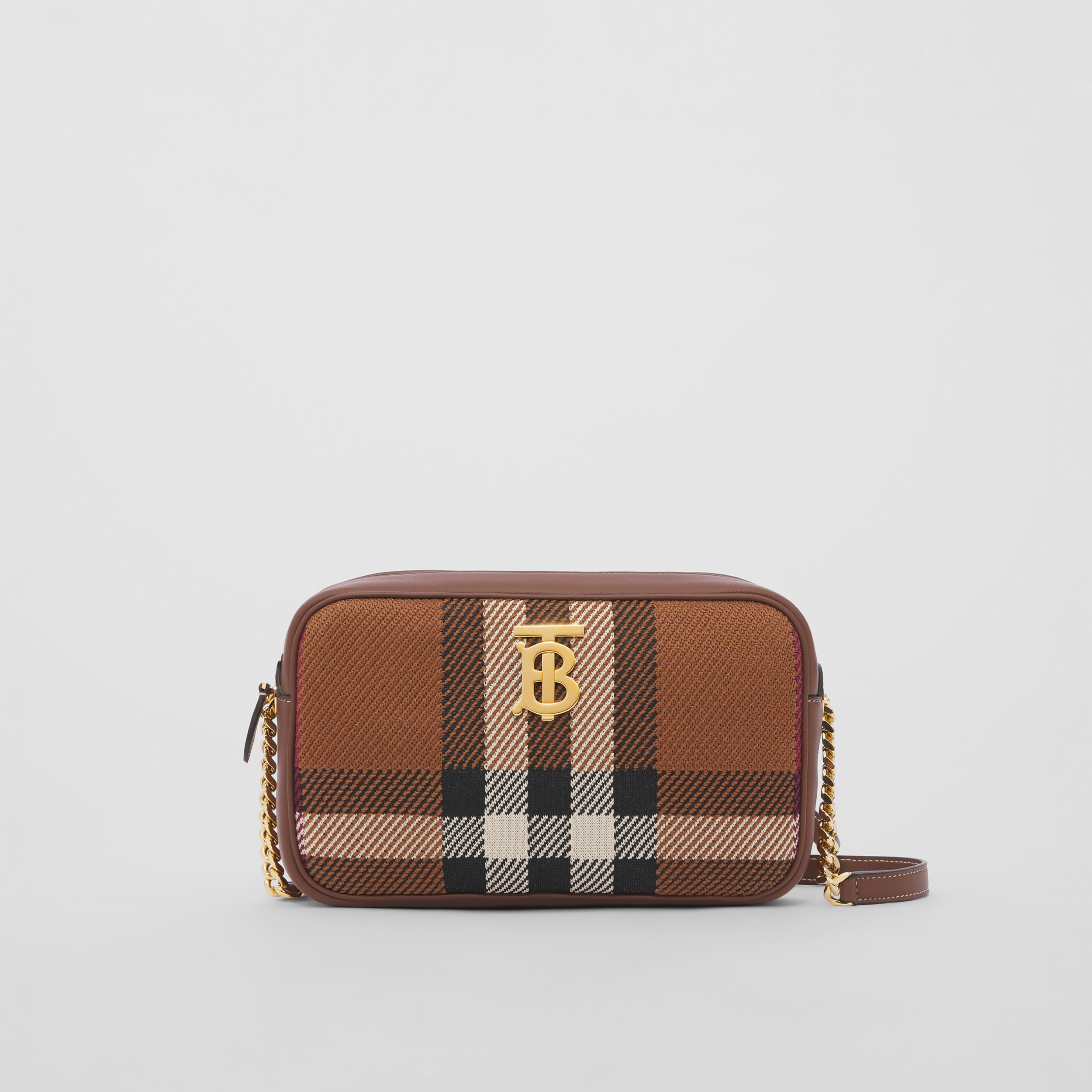 Small Knitted Check Lola Camera Bag in Birch Brown - Women | Burberry® Official - 1