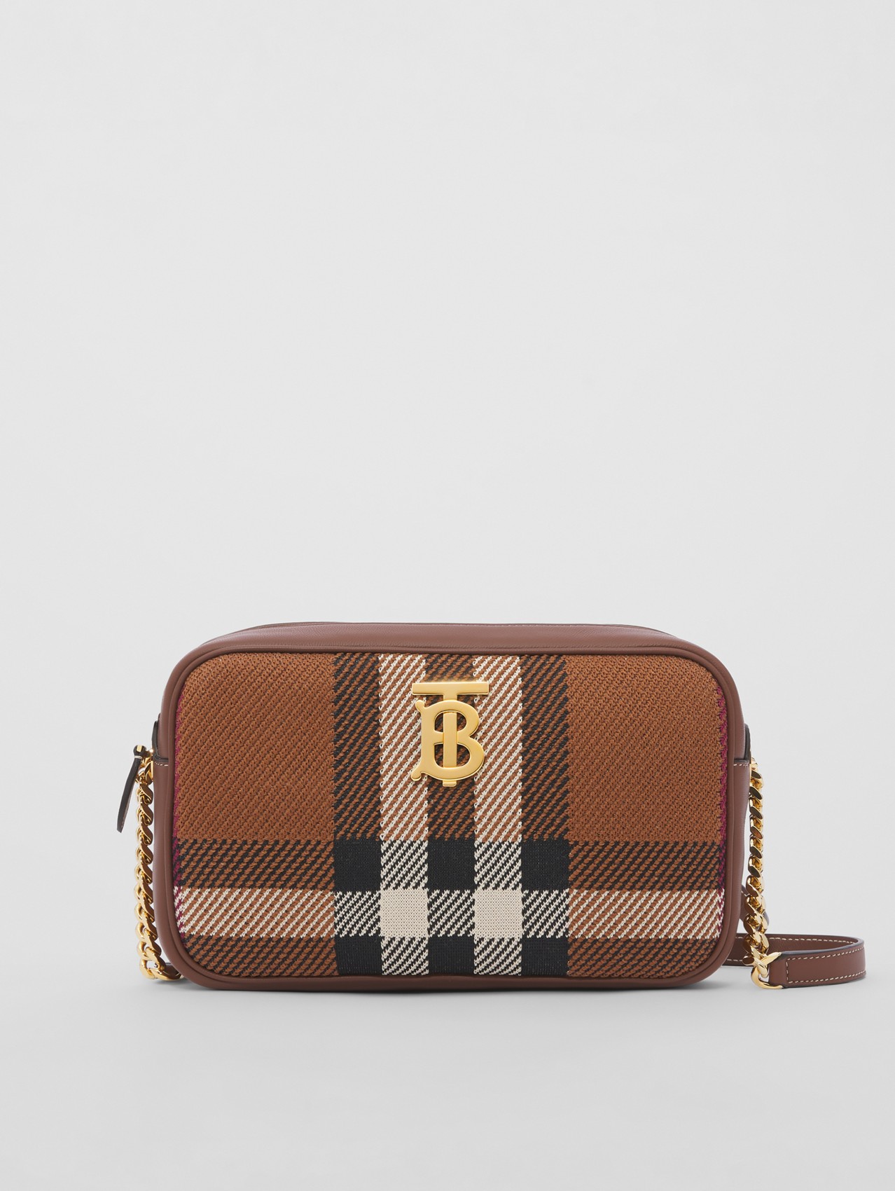 Small Knitted Check Lola Camera Bag in Birch Brown