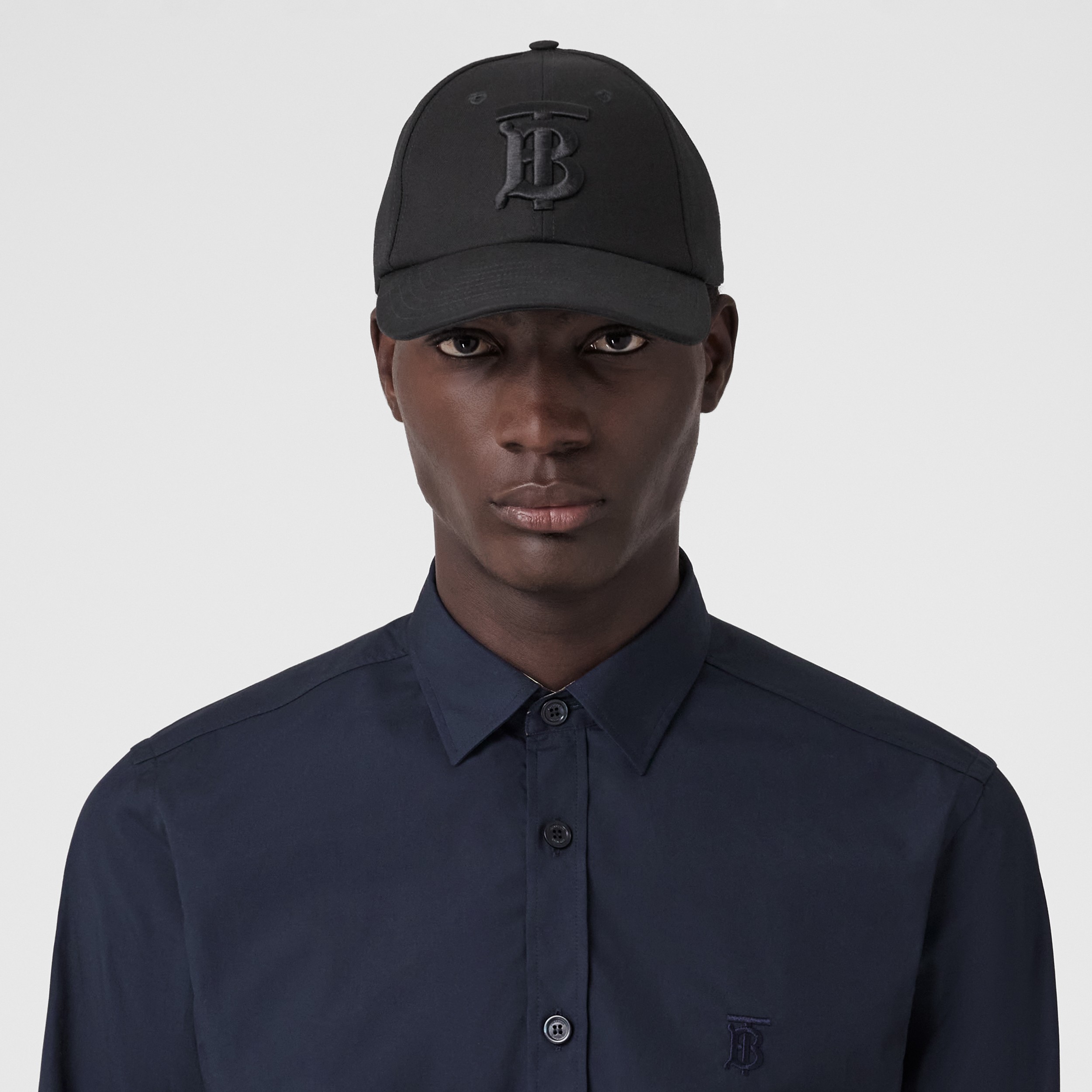 Camisa de popeline de algodão stretch com monograma e corte slim (Azul-marinho) - Homens | Burberry® oficial - 2