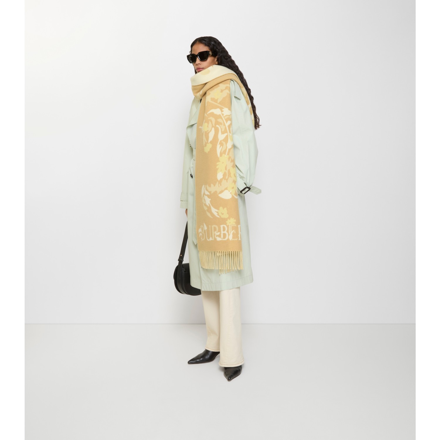 Wide Floral EKD Cashmere Scarf