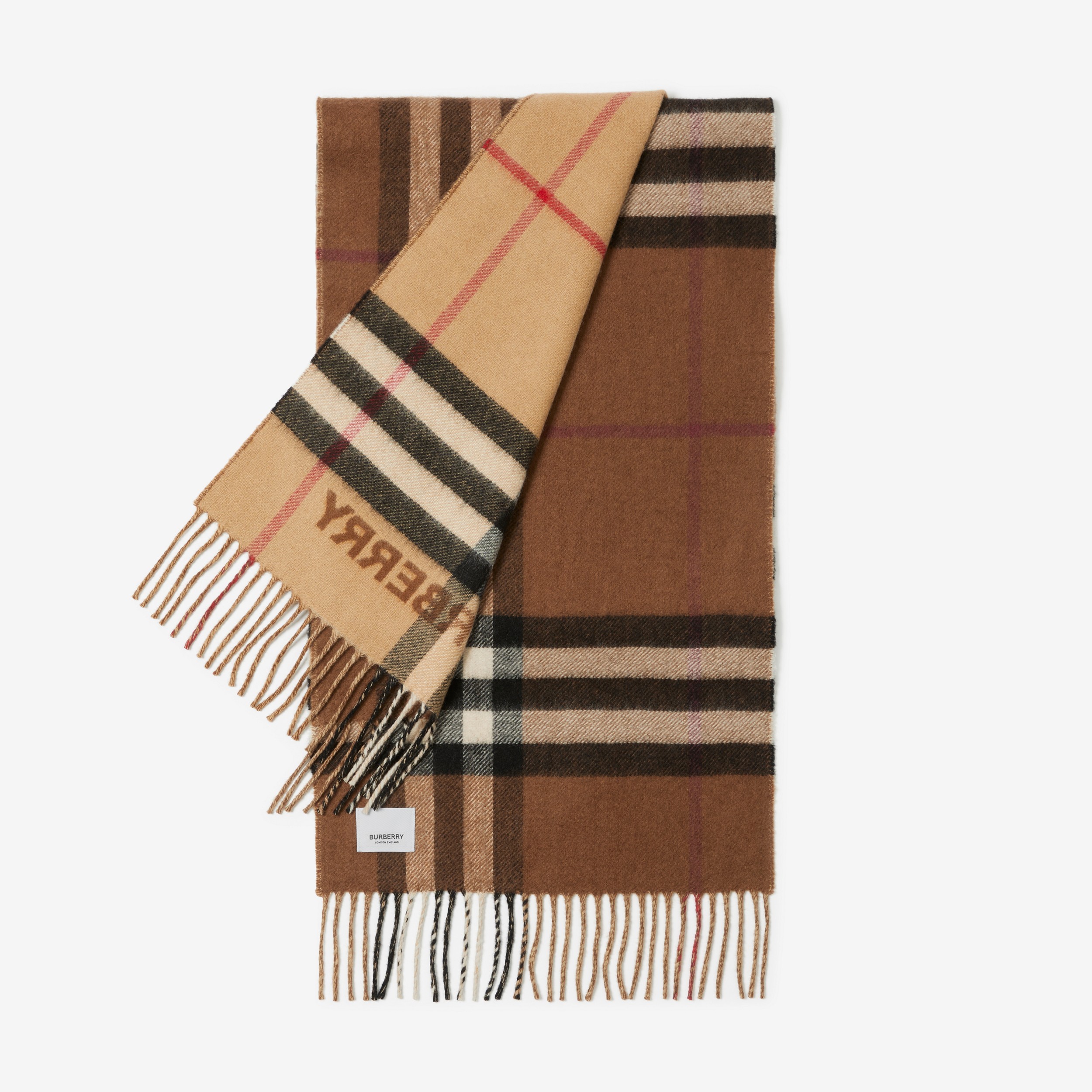 Bufanda en cachemir con motivos de cuadros contrastantes (Beige Vintage/marrón Abedul) | Burberry® oficial - 3