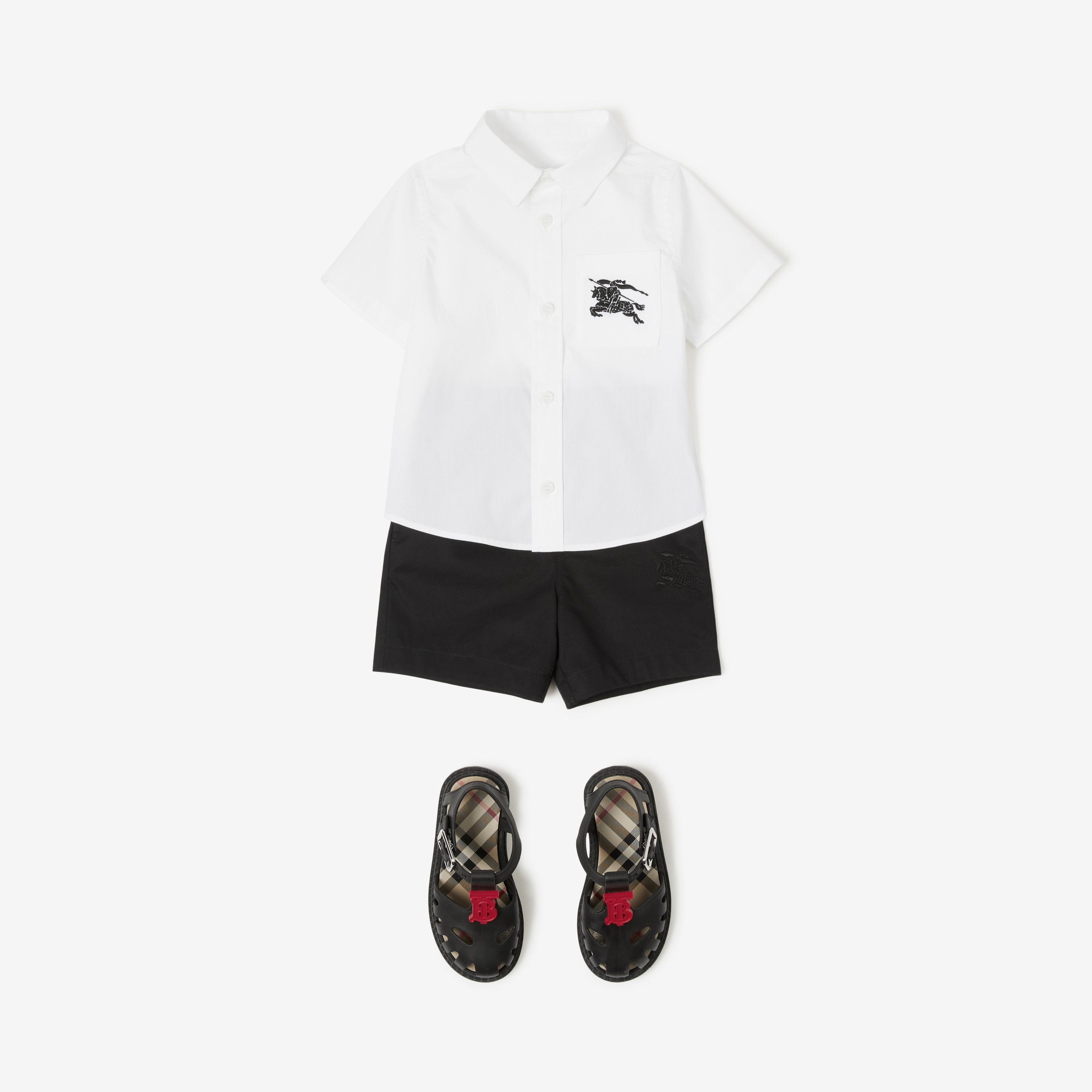 马术骑士徽标弹力棉质衬衫 (白色) - 儿童 | Burberry® 博柏利官网 - 3