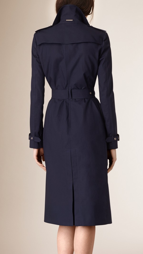 Cotton Trench Coat with Gold-tone Button Detail in Navy - Women ...