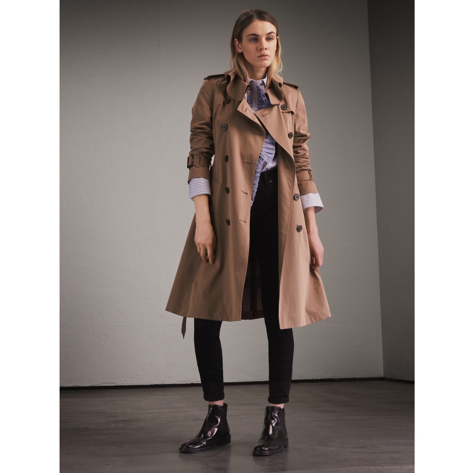 Tropical Gabardine Trench Coat with Ruffle Detail Taupe | Burberry