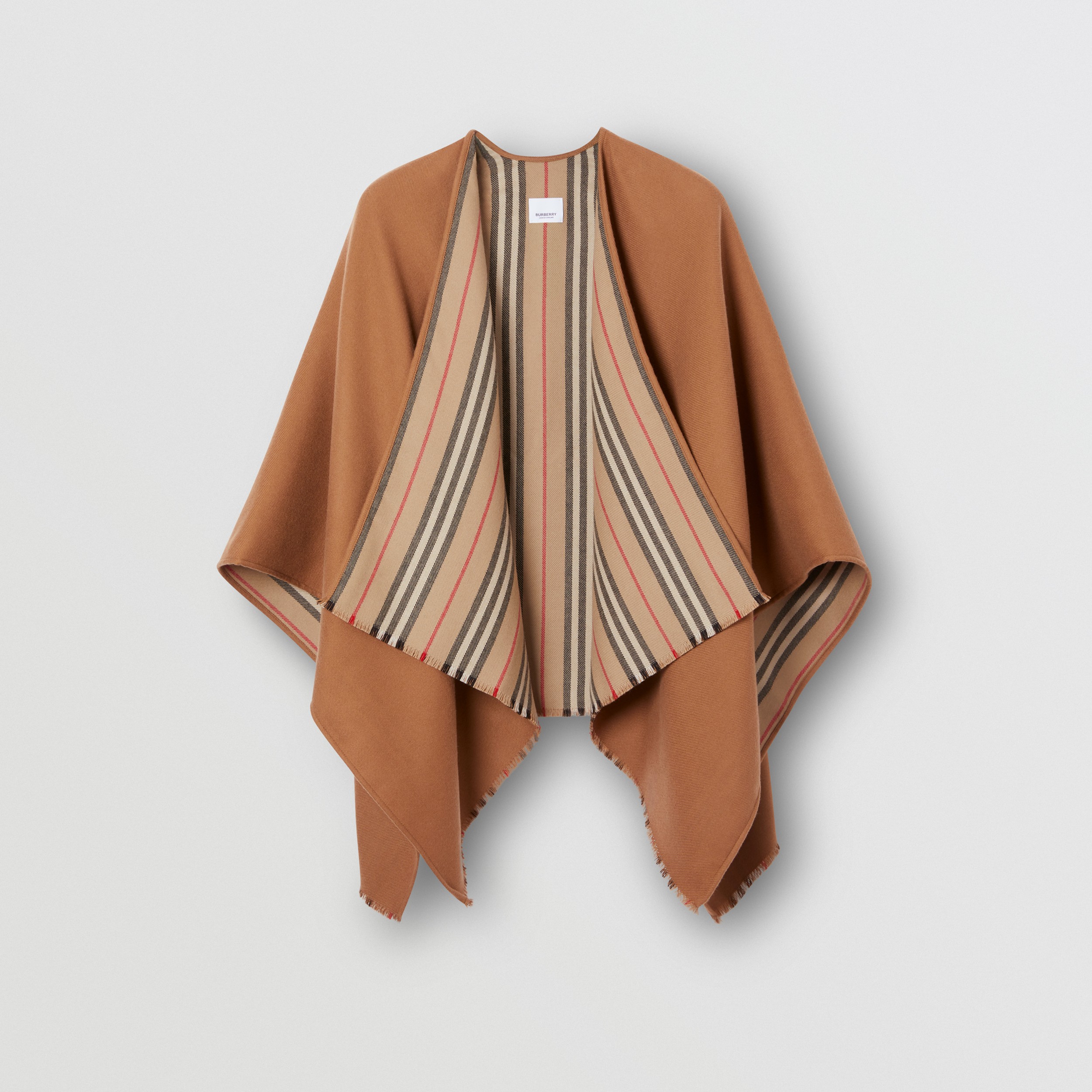 Reversible Icon Stripe Wool Cape in Flaxseed - Women | Burberry® Official - 4