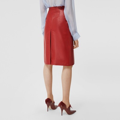 red leather a line skirt