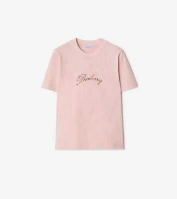Check Cursive Logo Cotton T-shirt in Bouquet pink - Women
