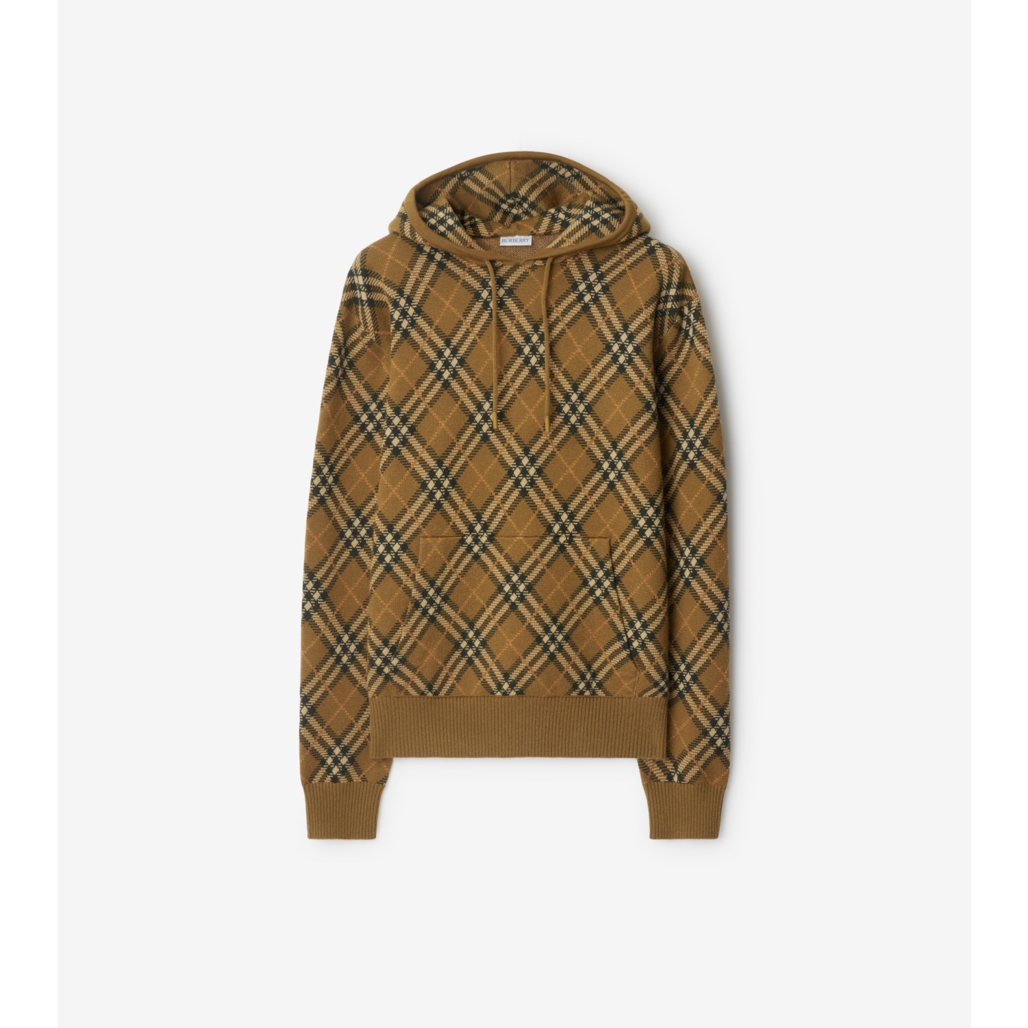 Check Wool Mohair Blend Hoodie in Shrew Men Burberry Official