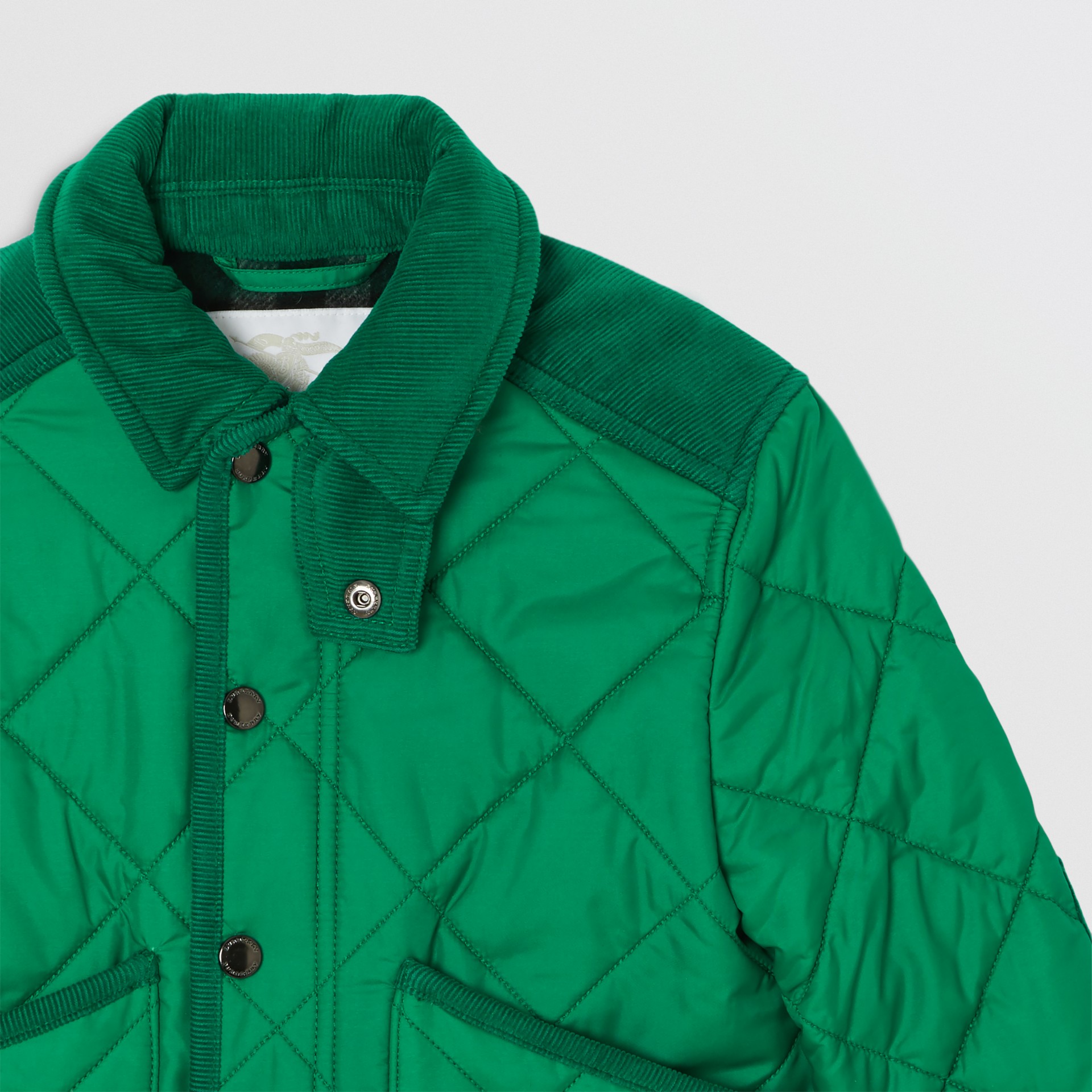 Corduroy Trim Diamond Quilted Jacket in Vibrant Green | Burberry United ...