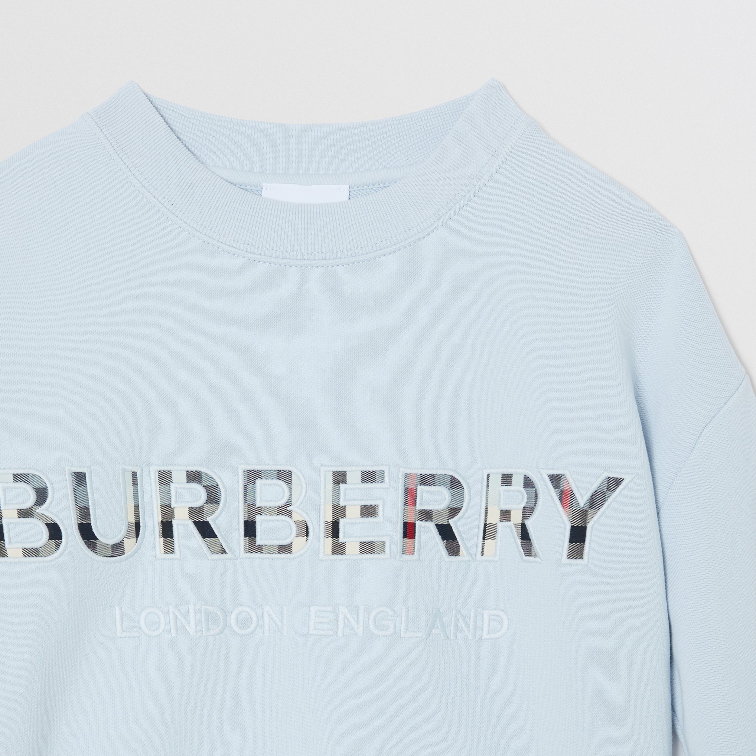 Embroidered Logo Cotton Sweatshirt in Ice Blue | Burberry® Official - 4