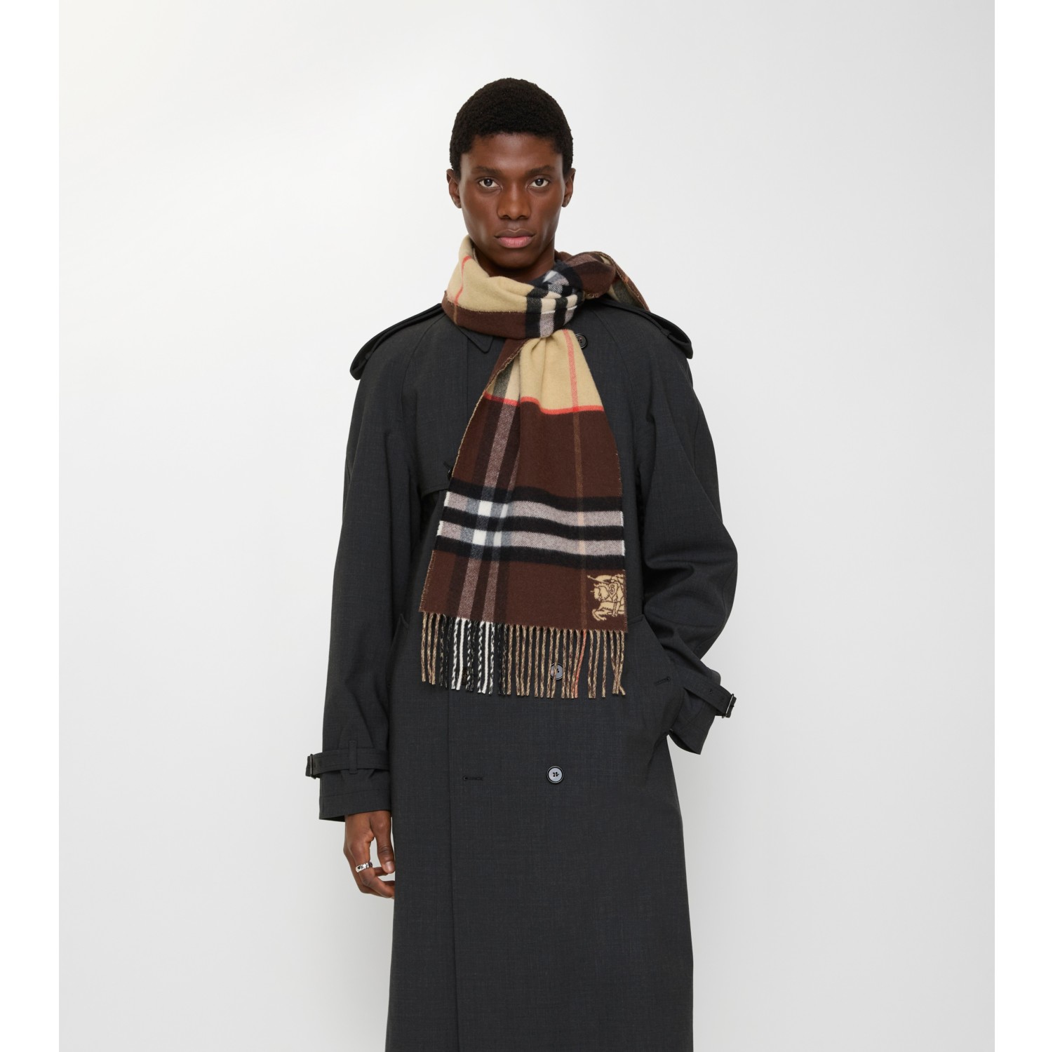 Contrast Check Cashmere Scarf