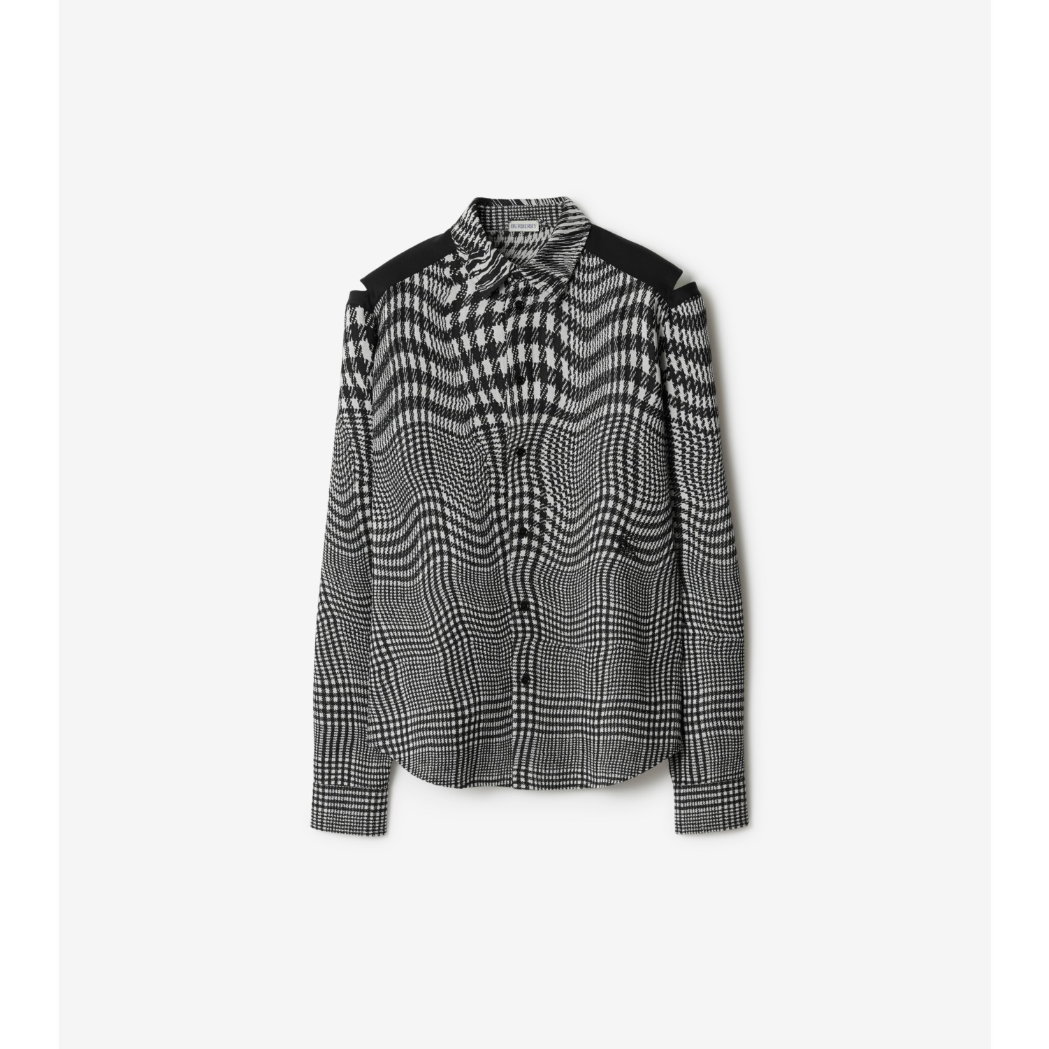 Warped Houndstooth Wool Shirt in Monochrome - Men | Burberry® Official