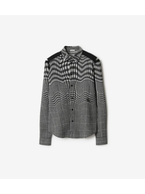 Burberry Warped Houndstooth Wool Shirt In Monochrome