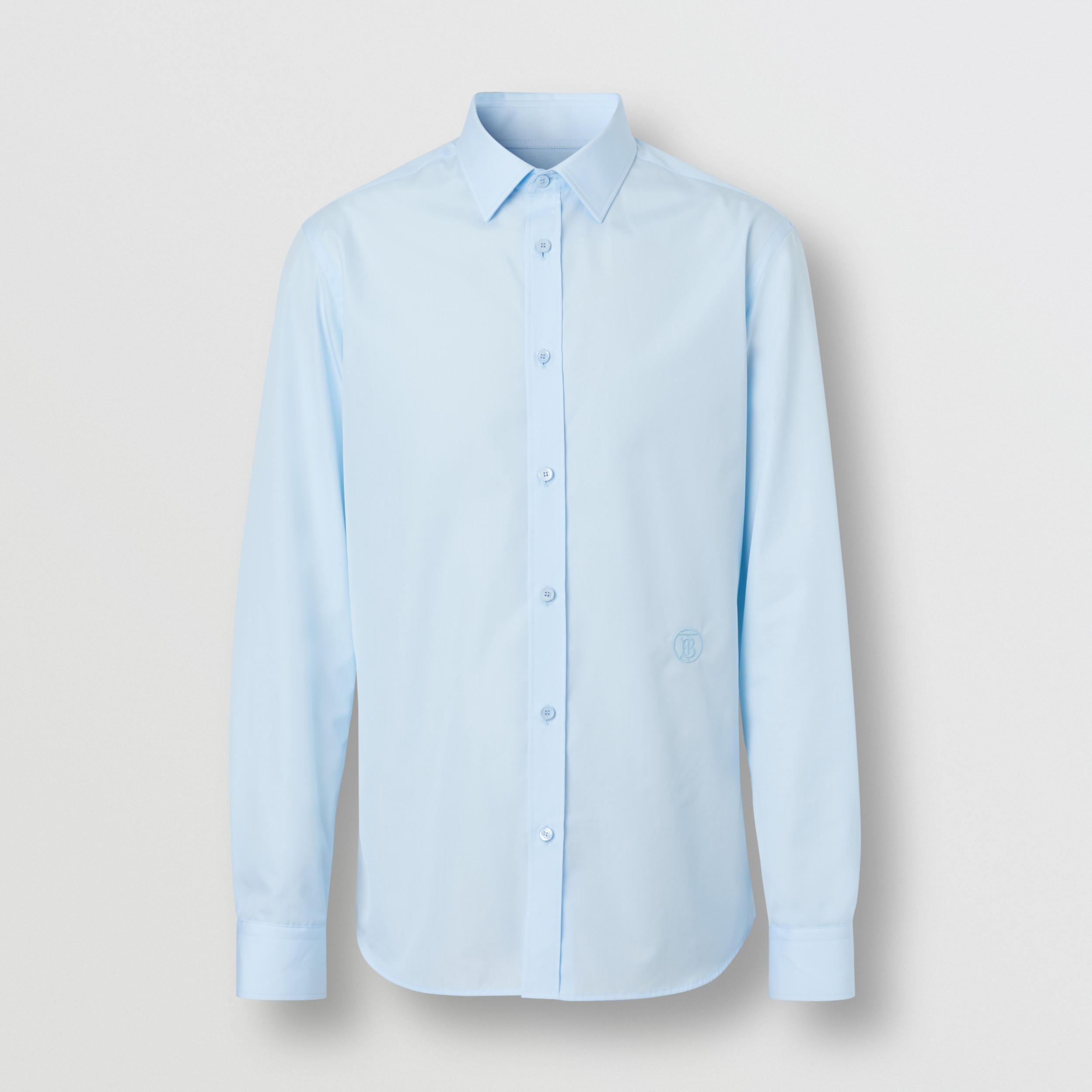 Monogram Motif Stretch Cotton Blend Shirt in Pale Blue - Men