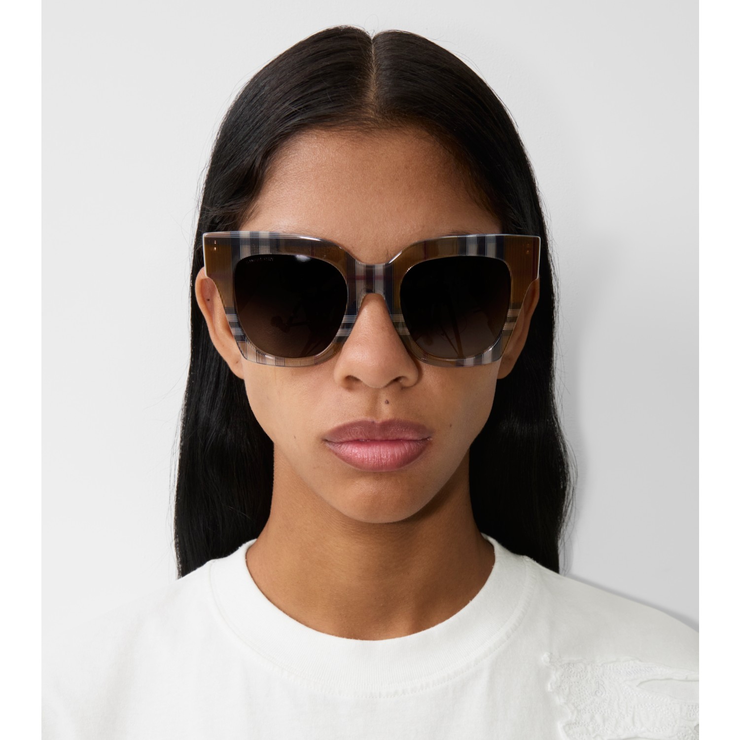 Check Square Frame Sunglasses in Birch brown Women Burberry Official