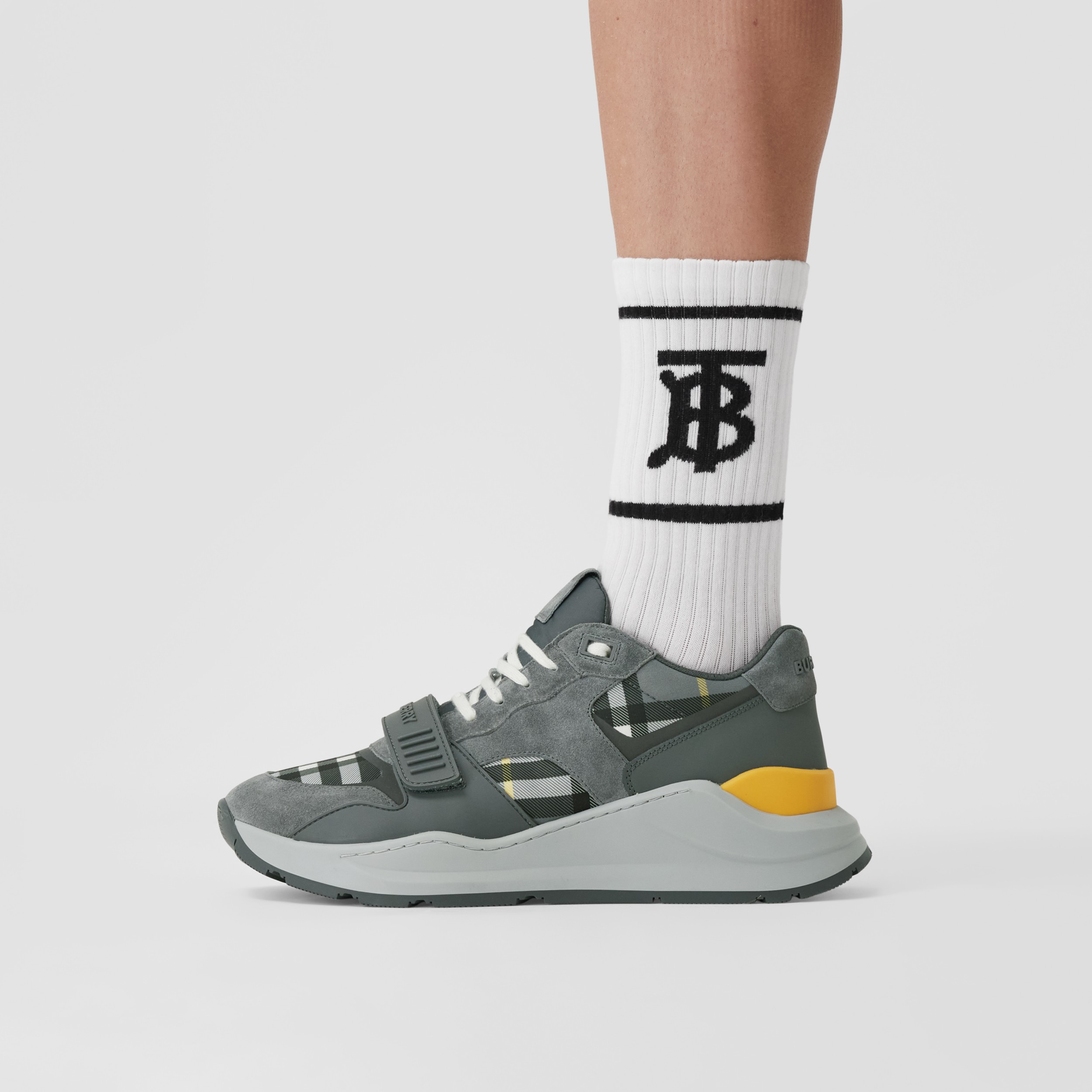 burberry suede detail monogram stripe sneakers
