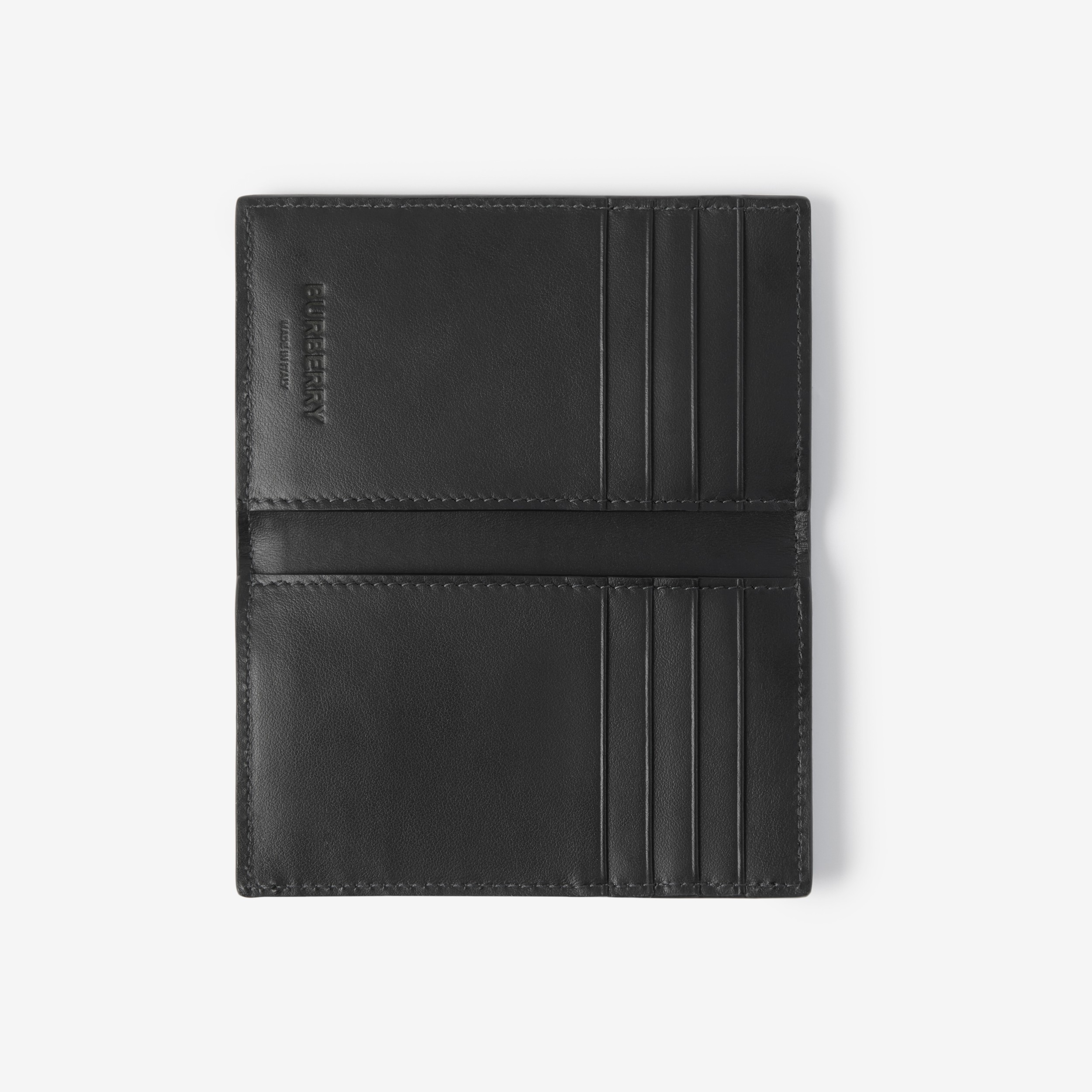 Check and Leather Folding Card Case in Charcoal Burberry® Official