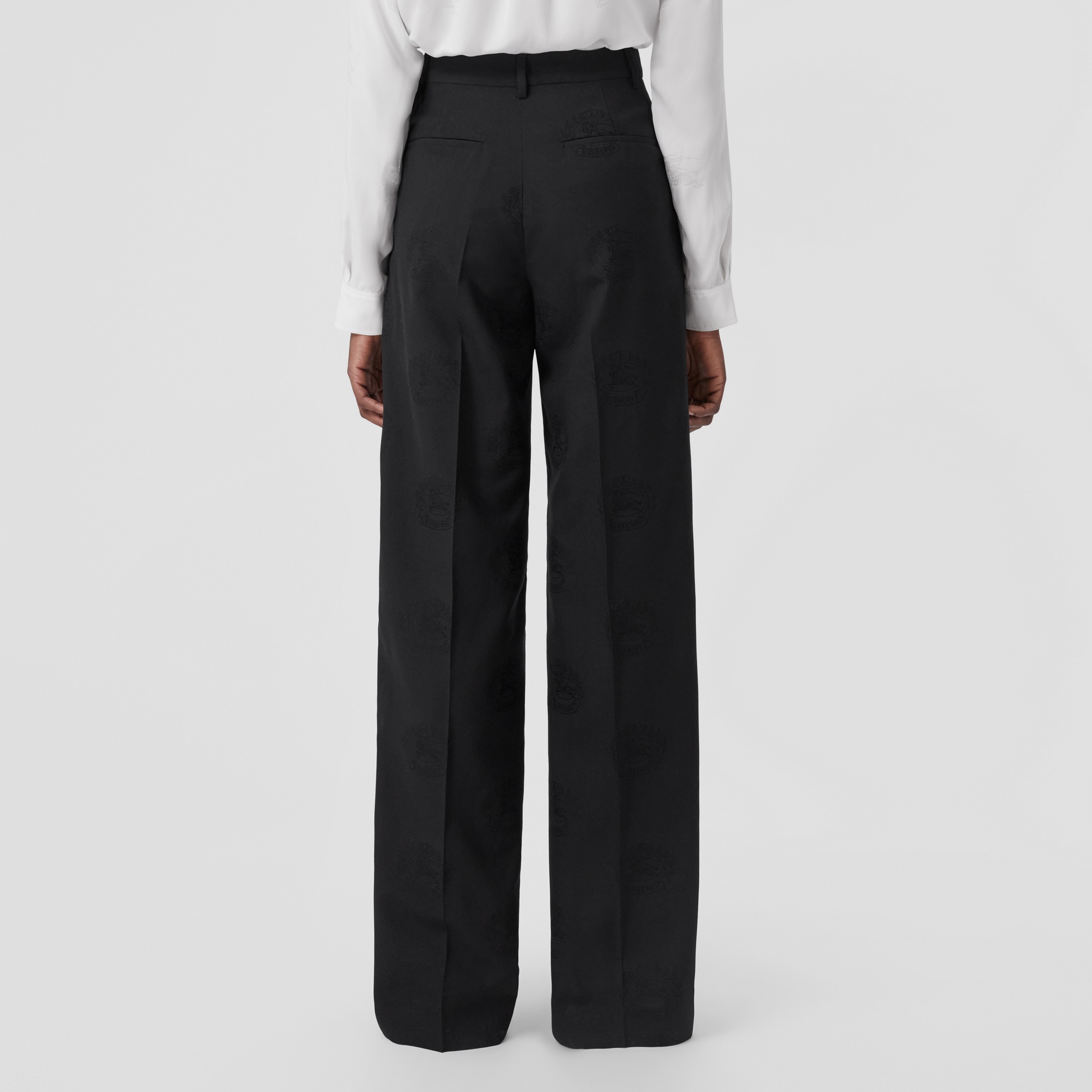 Calças estilo pantalona de lã e algodão com estampa Equestrian Knight em jacquard (Preto) - Mulheres | Burberry® oficial - 3