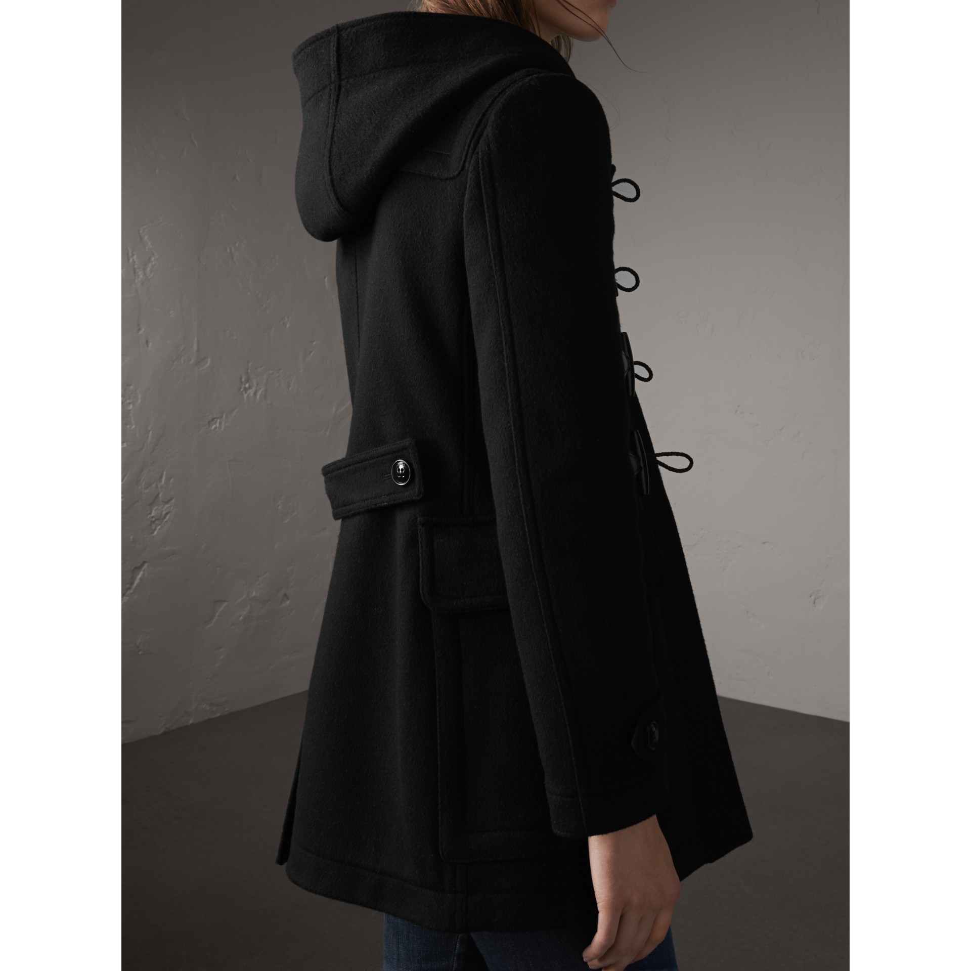 Fitted Wool Duffle Coat in Black Women Burberry