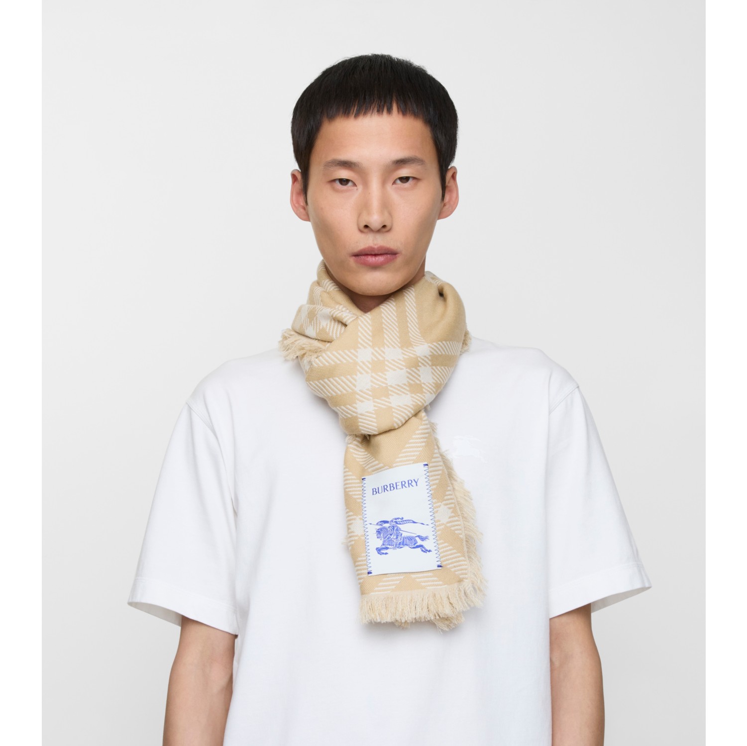 Wide Check Wool Silk Scarf