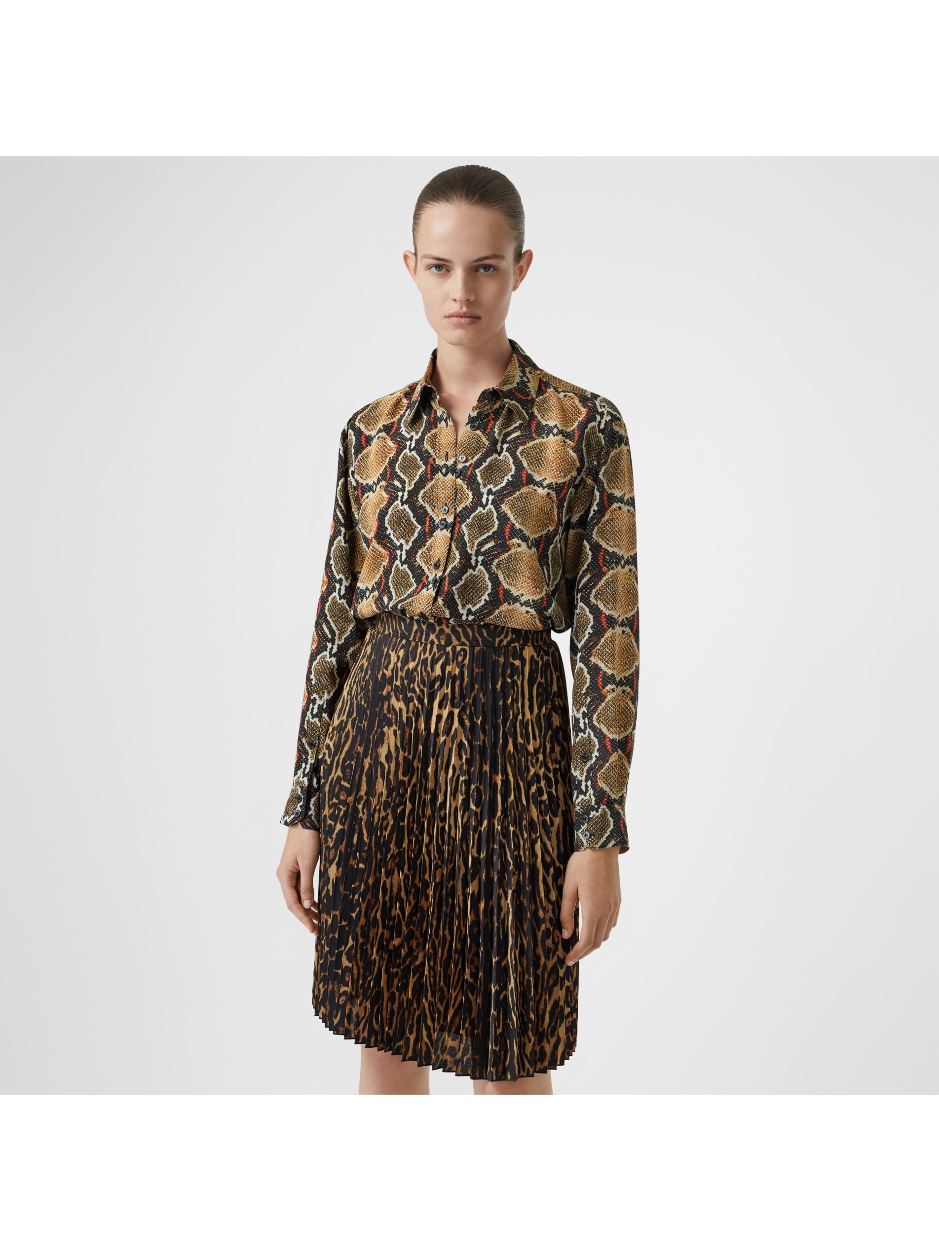 蟒纹印花丝质衬衫