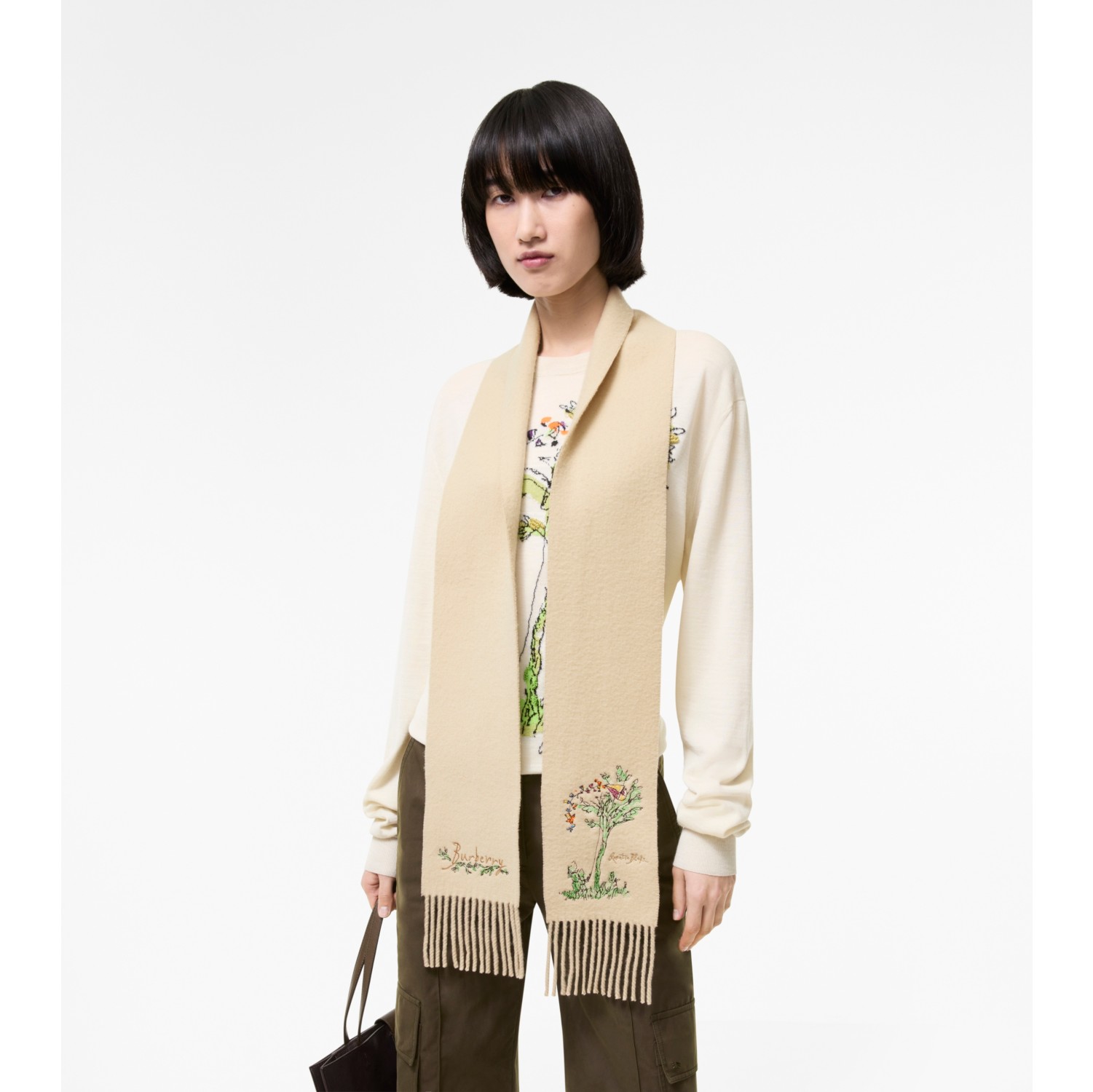 Narrow Brave Little Tree Cashmere Scarf in Nutmeg beige | Burberry® Official