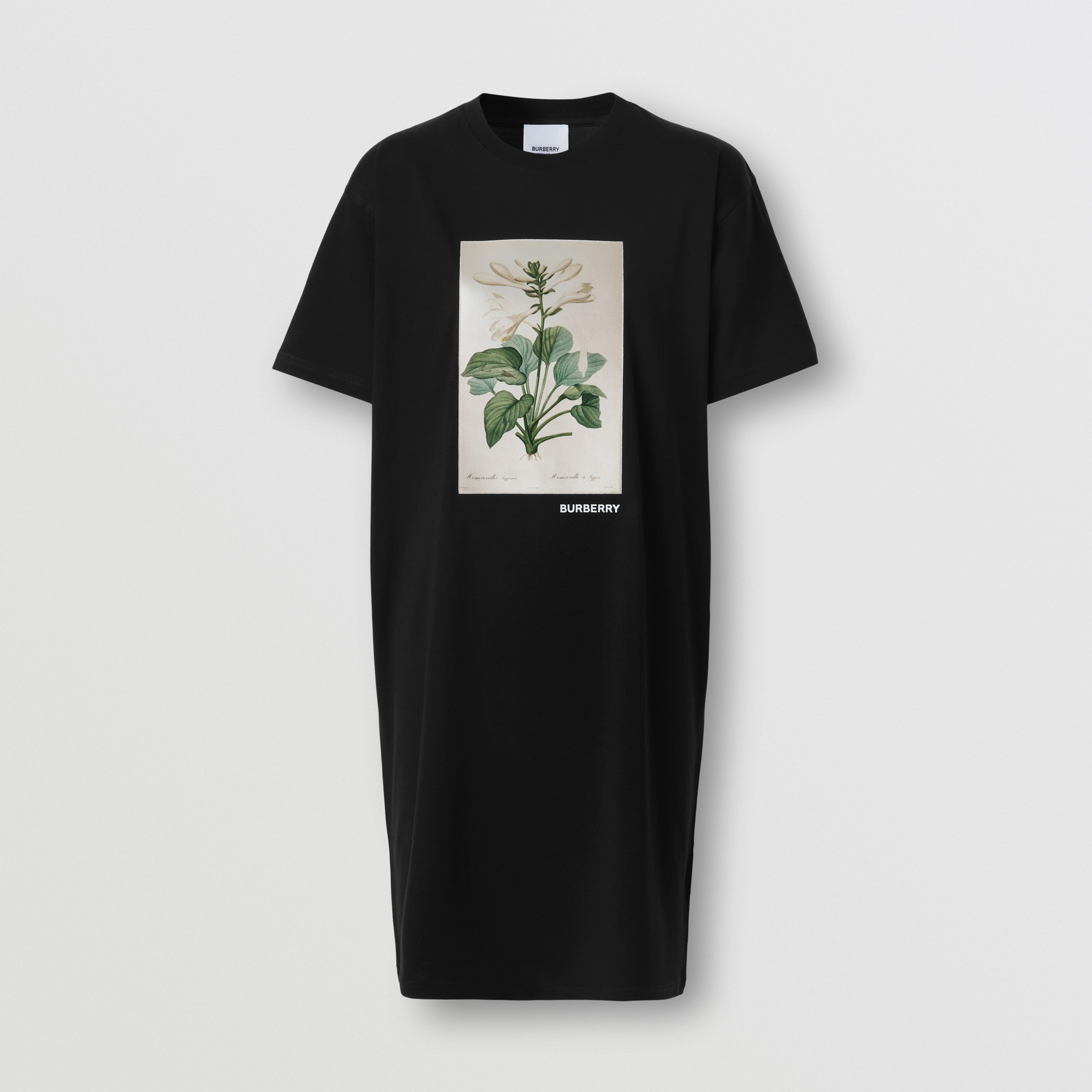 Botanical Sketch Print Cotton T-shirt Dress in Black - Women | Burberry® Official - 1