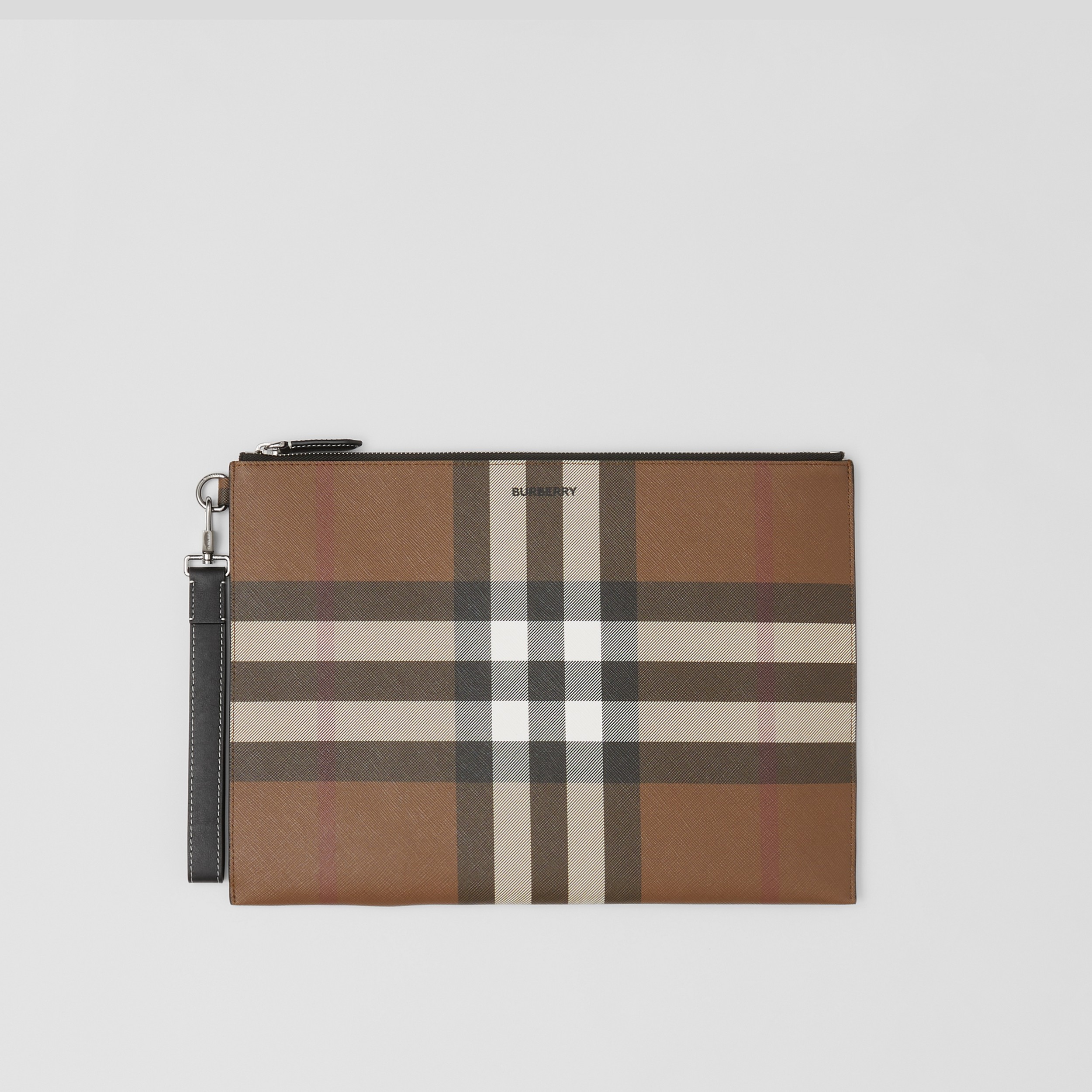 Exaggerated Check Large Zip Pouch in Dark Birch Brown - Men | Burberry® Official - 1