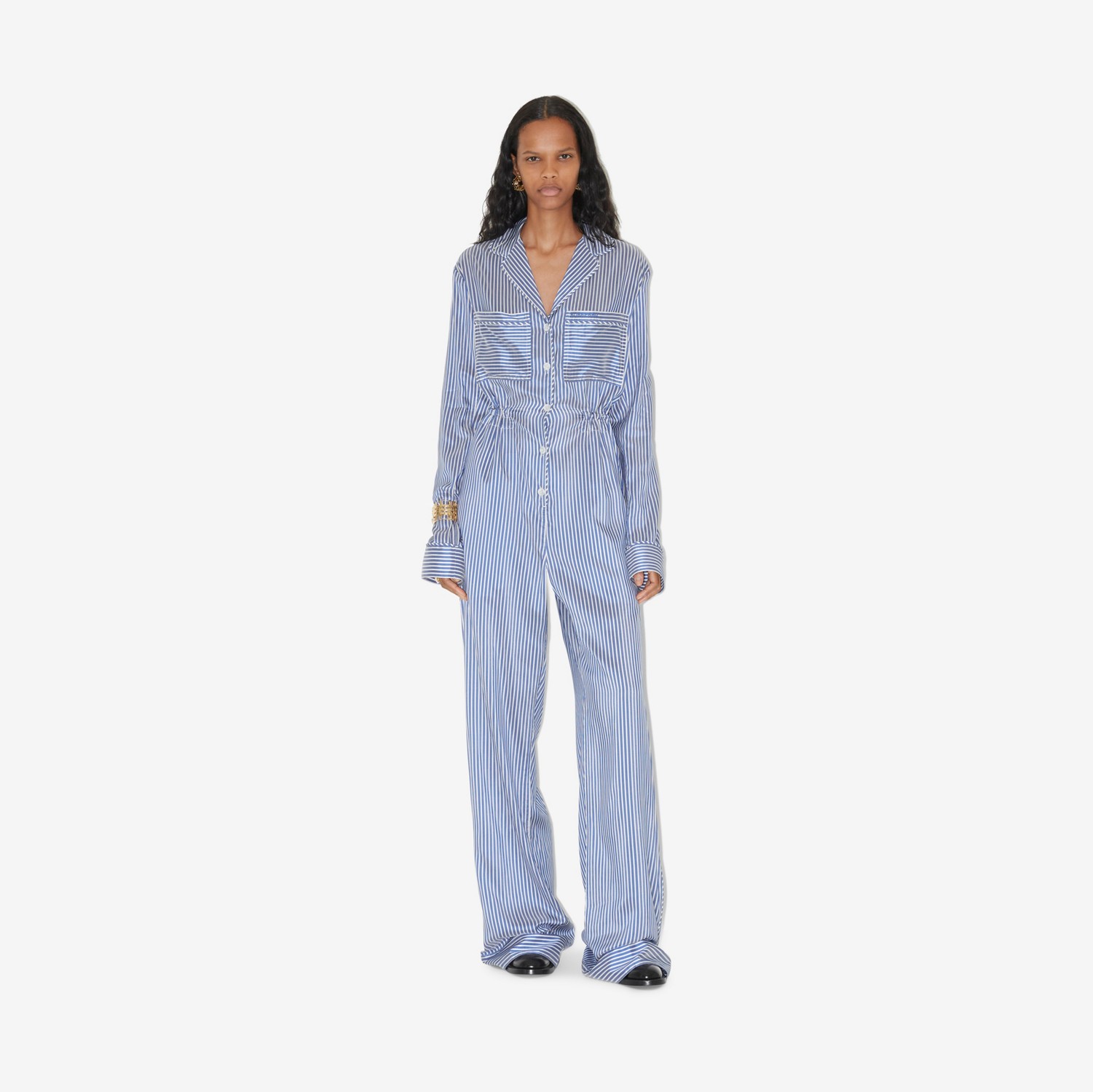 Striped Silk Jumpsuit in Blue/white - Women | Burberry® Official