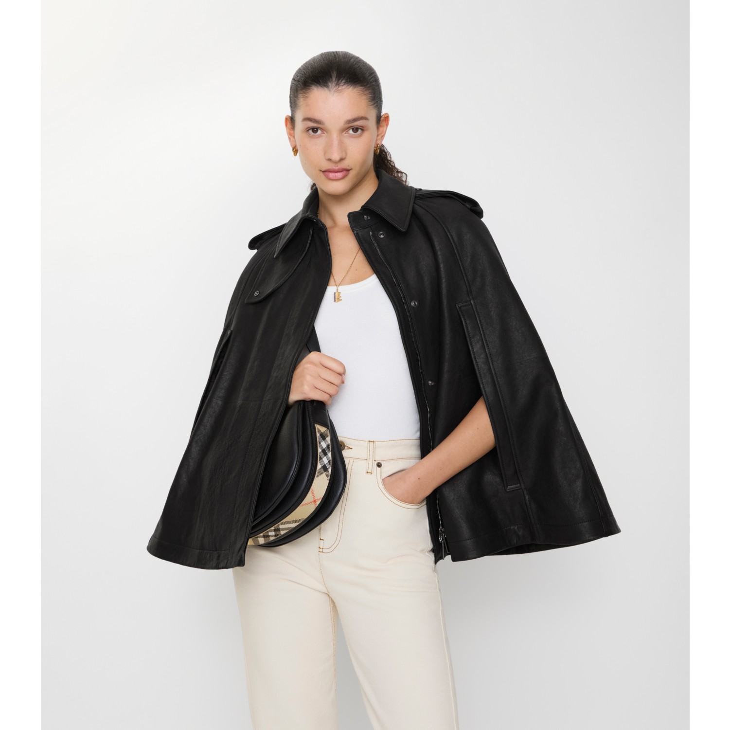 Leather Cape in Black - Women | Burberry® Official