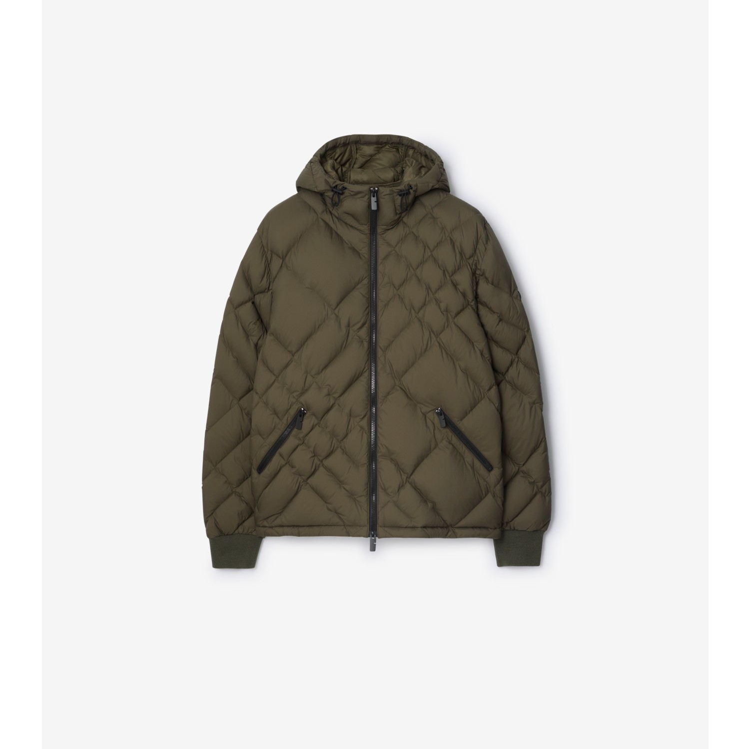 Check-stitch Nylon Hooded Puffer Jacket