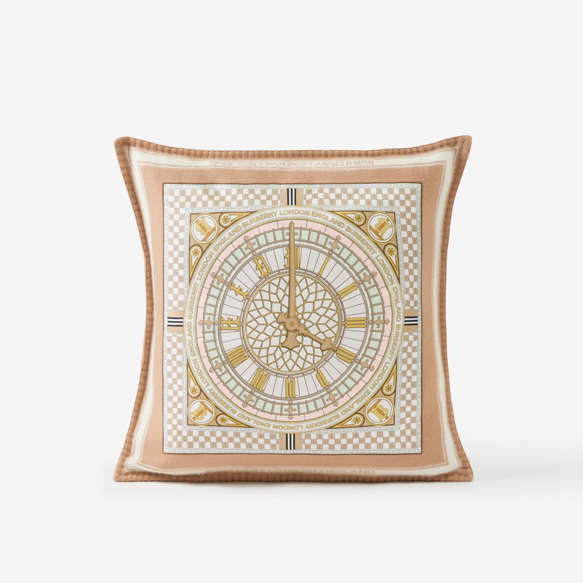 Burberry Clock Print Cashmere Wool Cushion Cover In Camel