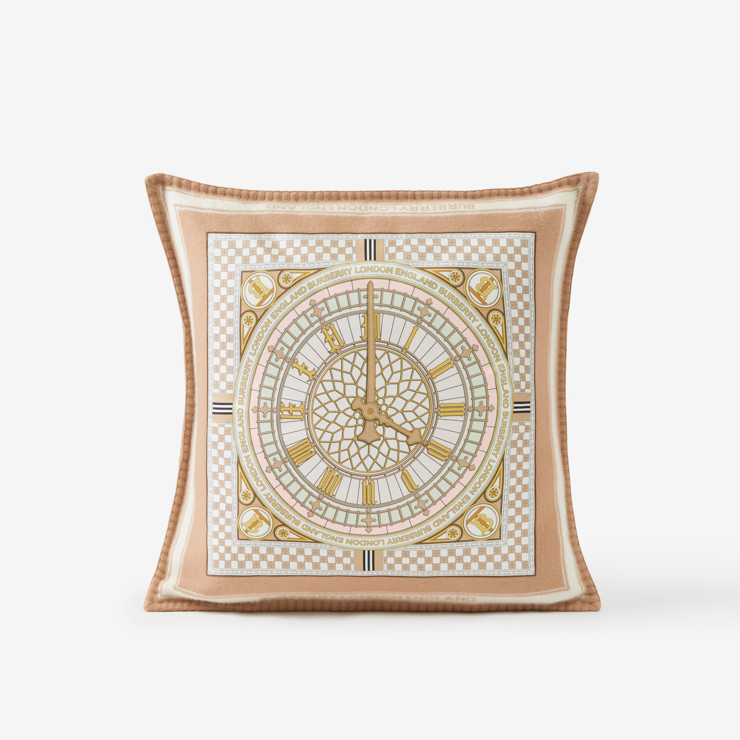 Capa de almofada de lã e cashmere com estampa de relógio (Camel) | Burberry® oficial - 1