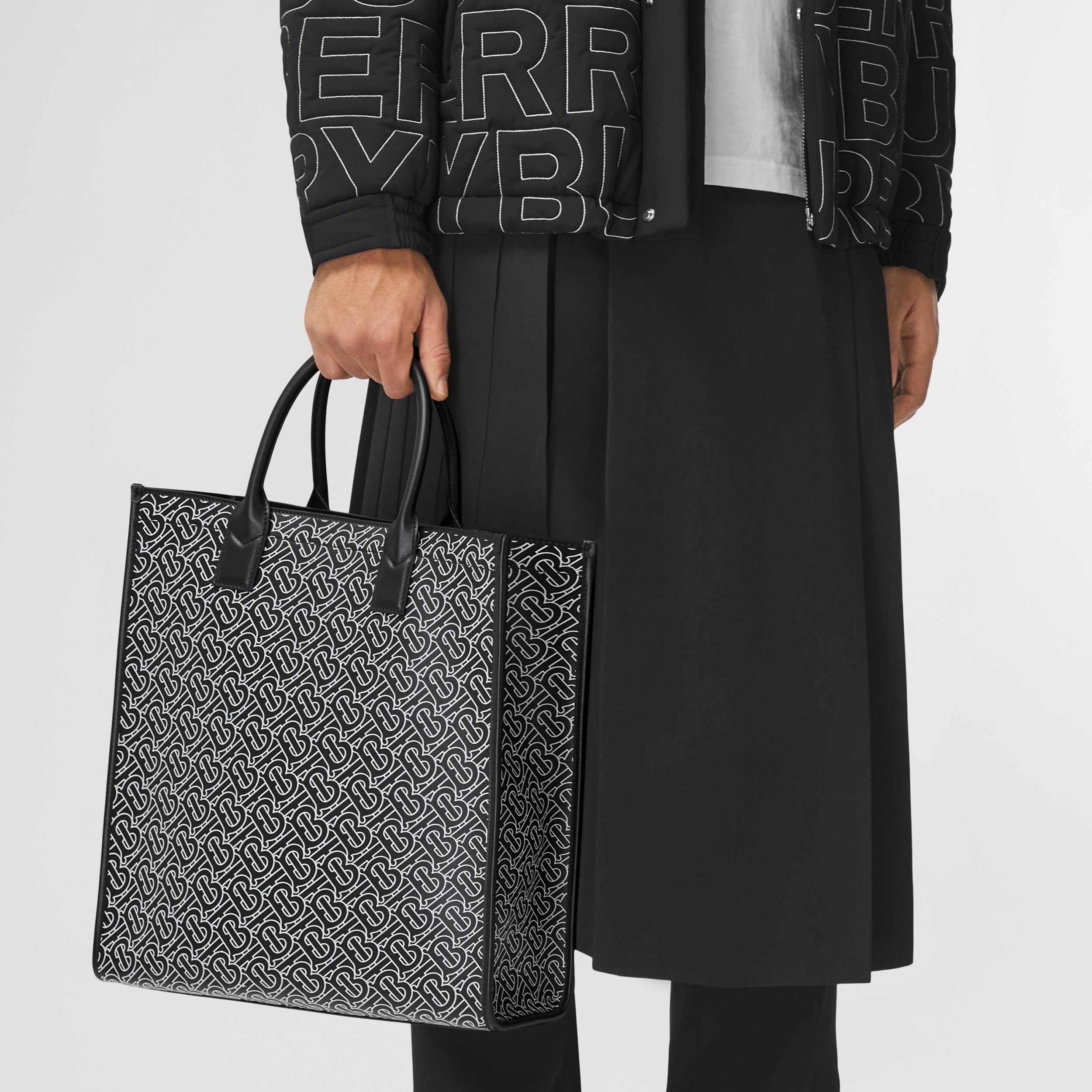 Monogram Print Leather Tote in Black/white - Men | Burberry® Official - 4