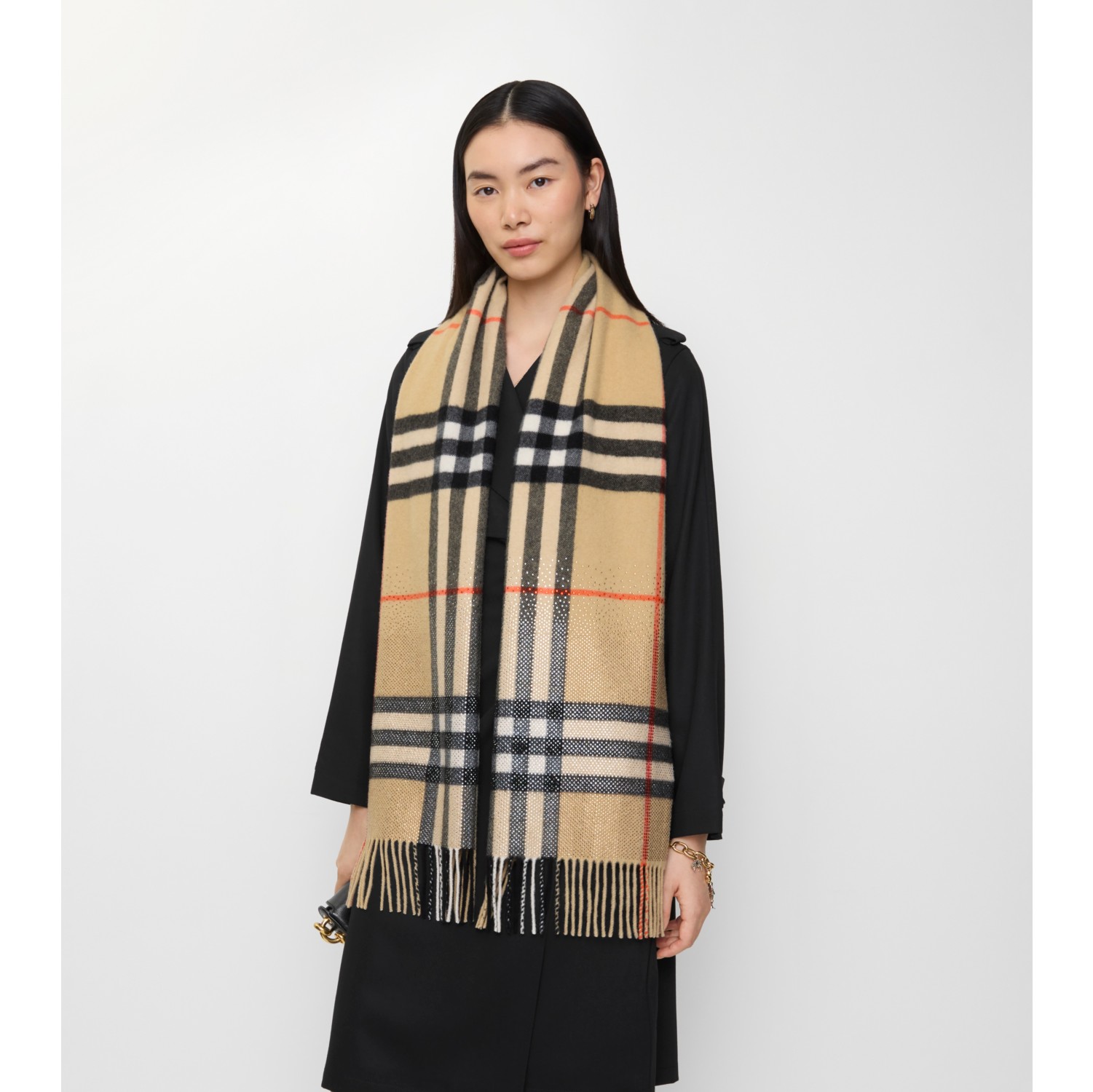 Crystal Gradient Check Cashmere Scarf in Sand beige | Burberry® Official