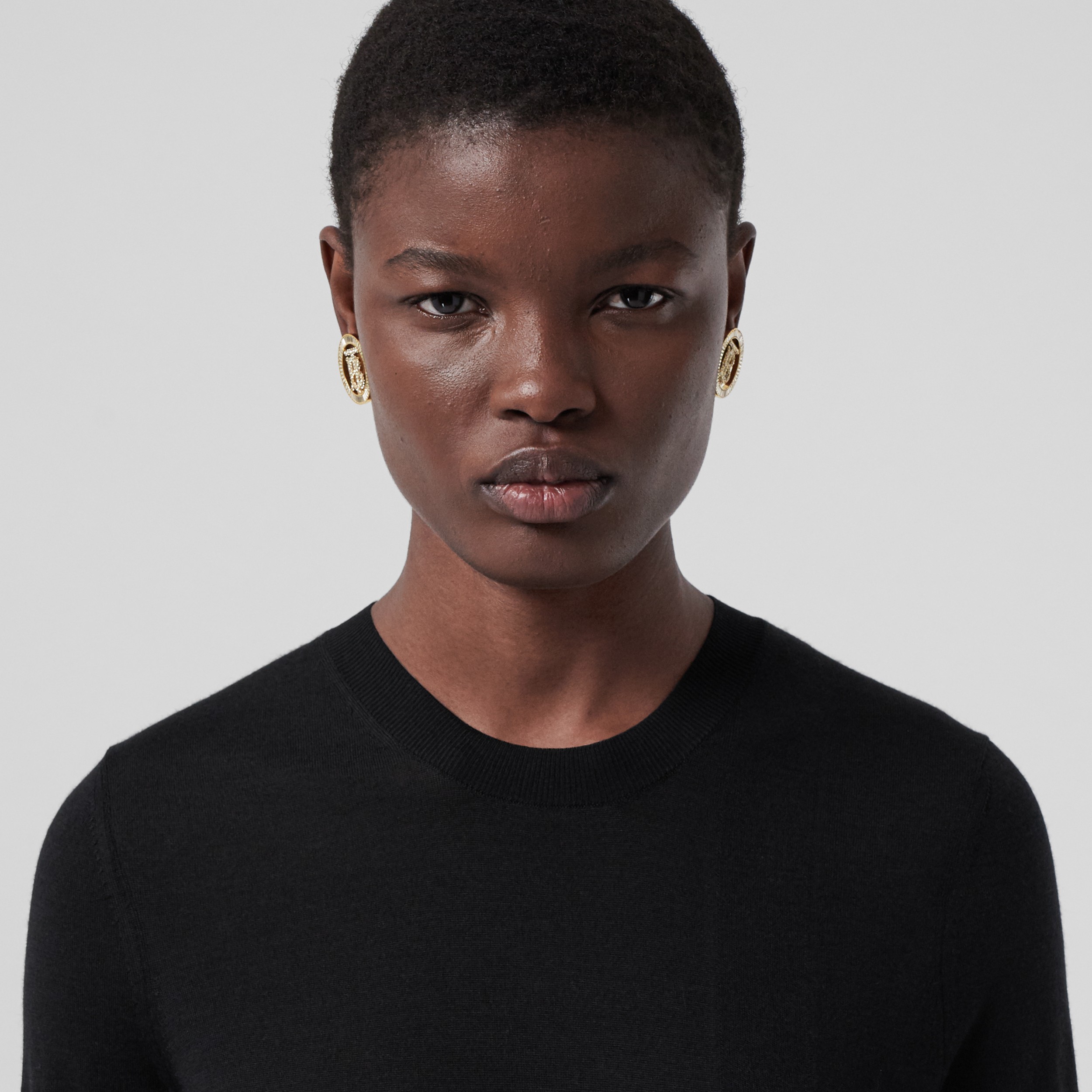Short-sleeve Monogram Motif Wool Silk Cashmere Top in Black - Women ...