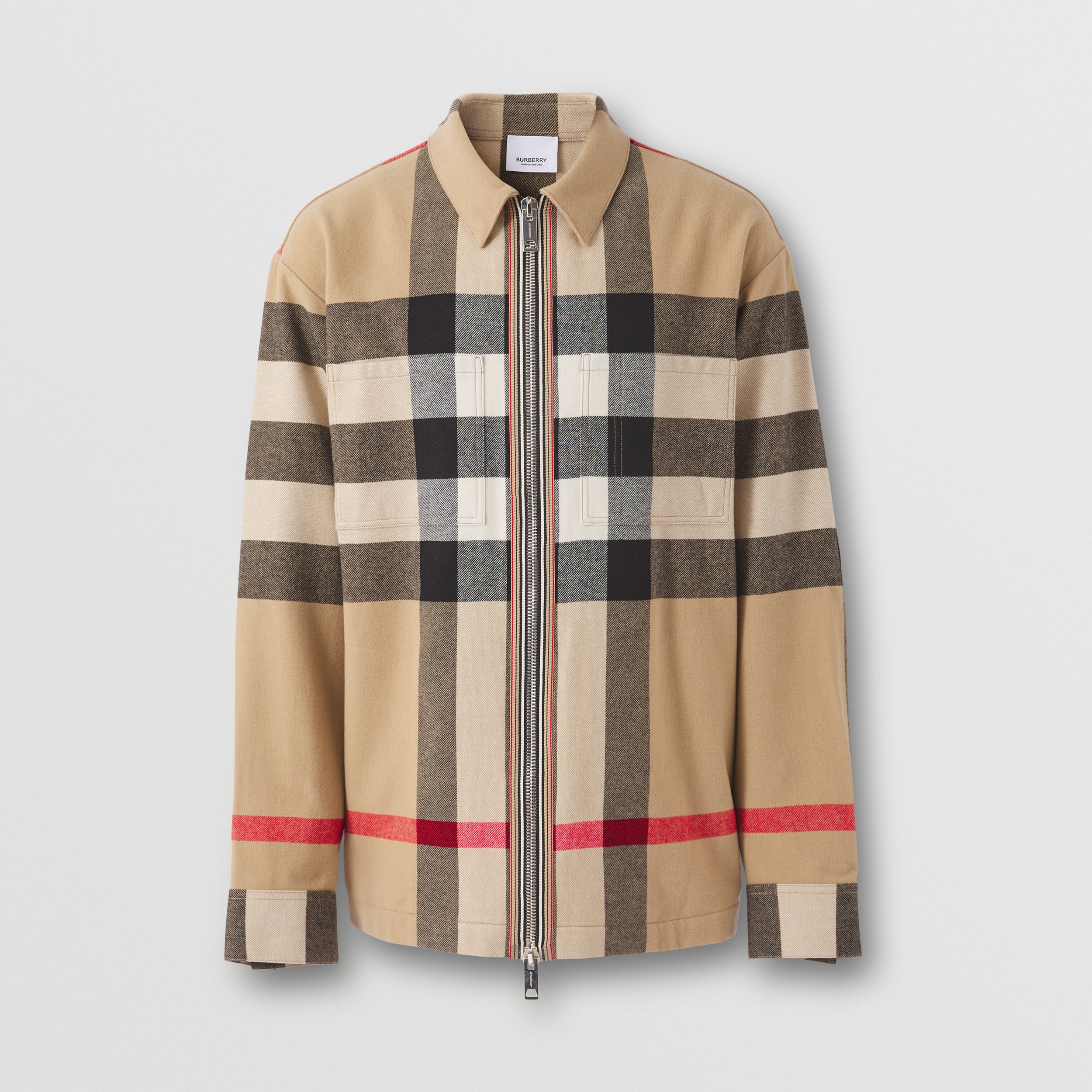 Camisa com zíper frontal de algodão e lã xadrez (Bege Clássico) - Homens | Burberry® oficial - 4
