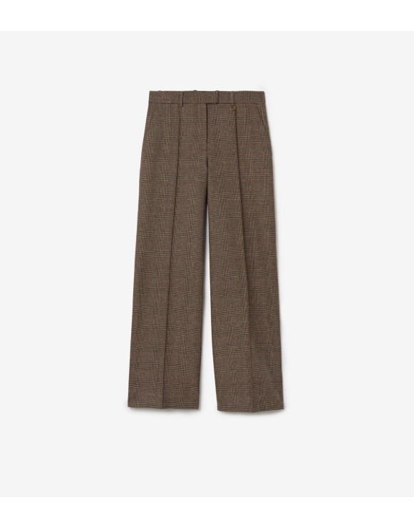 Check Wool Linen Blend Tailored Trousers